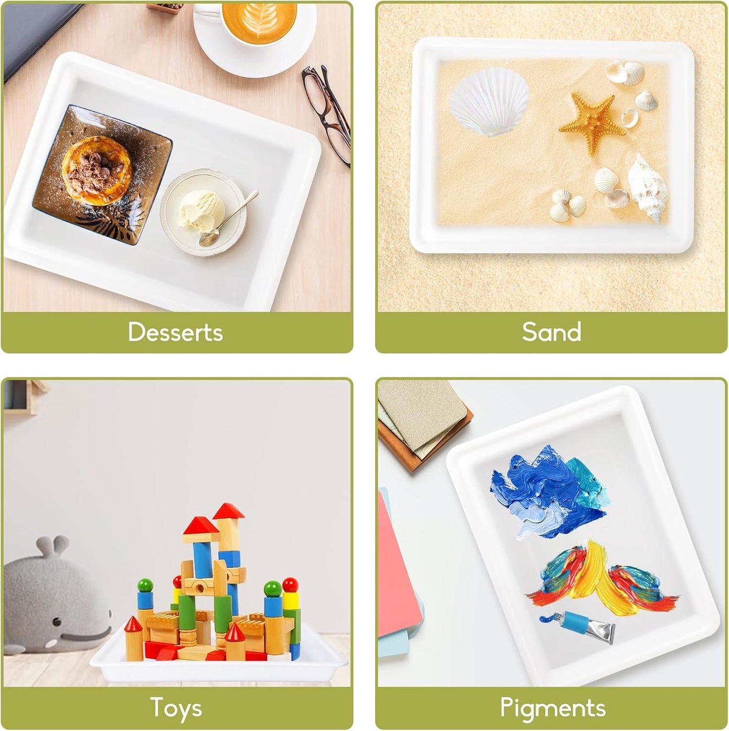 10 Pack Plastic Art Trays,Activity Crafts Tray,Organizer Tray,Serving Tray for Home,School,Kids,DIY Projects,Painting,Beads (White)