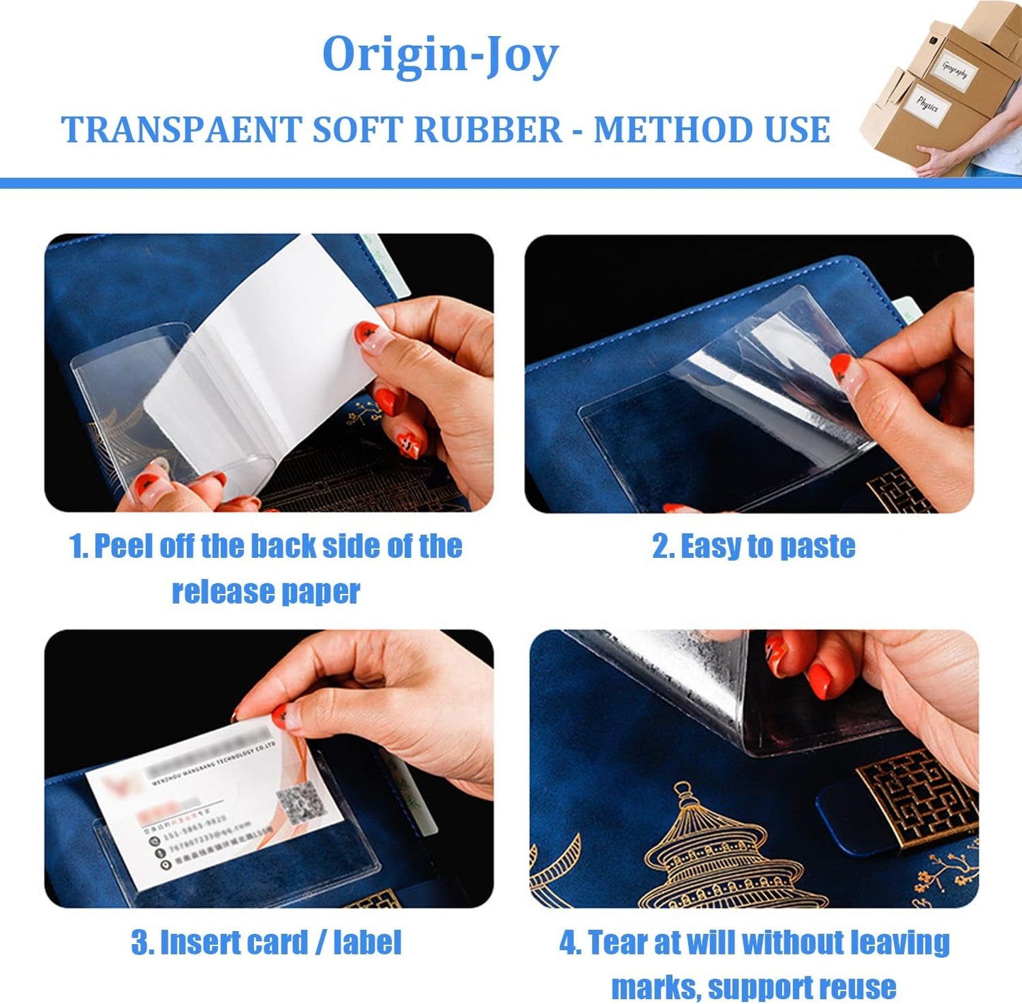 Origin-Joy 35 PCS Self Adhesive Index Card Pockets with Top Open, Clear Plastic Label Holder for Cards of Note, Library and Business, Adhesive Label Pockets & Card Holder (1 x 3 inch)