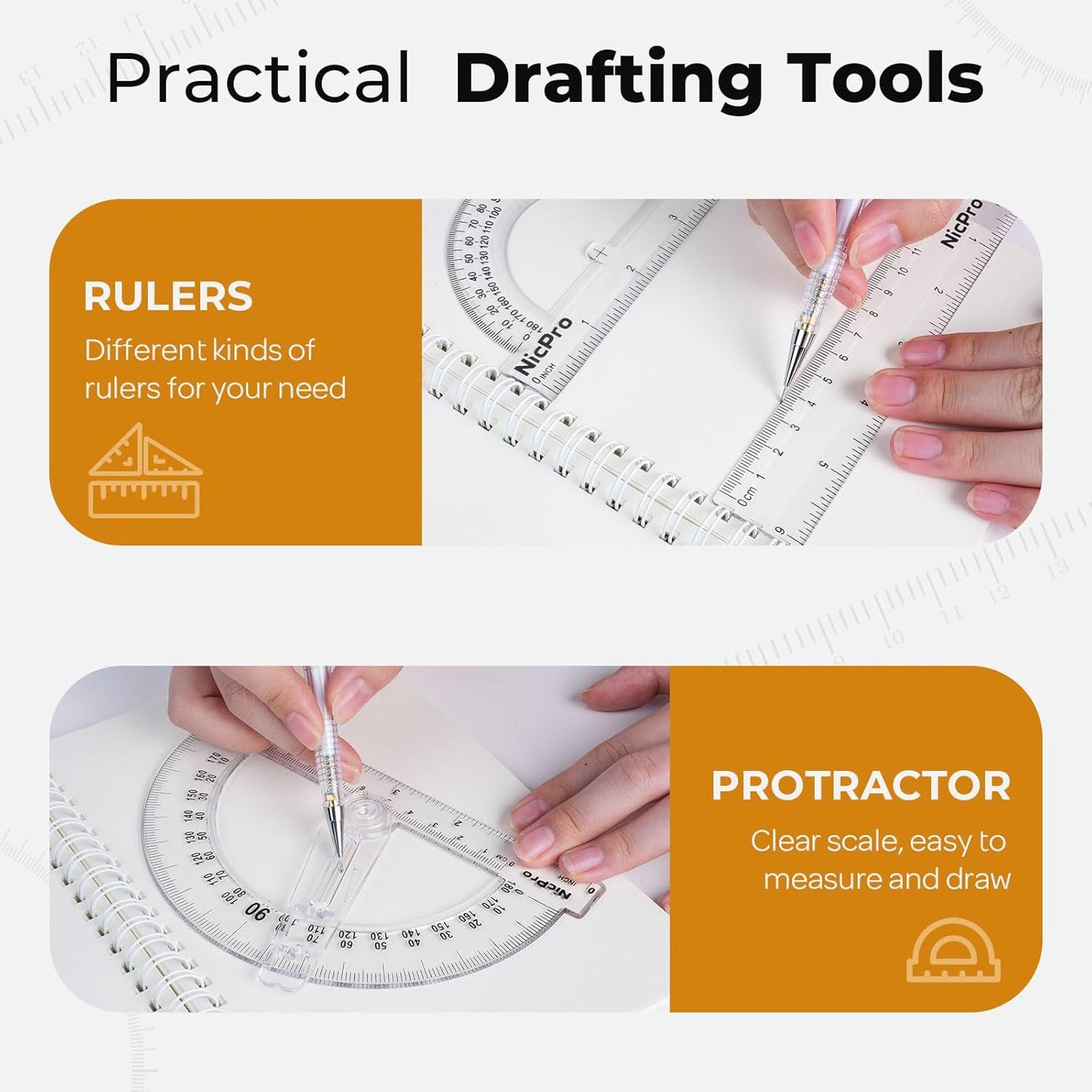 Nicpro 22 PCS Compass Geometry Tools with Case, Drafting Tools Geometry Set with Swing Arm Protractor, Rulers, Metal Compass, Divider, Square Set, Pencil, Back to School Supplies for Students Kids