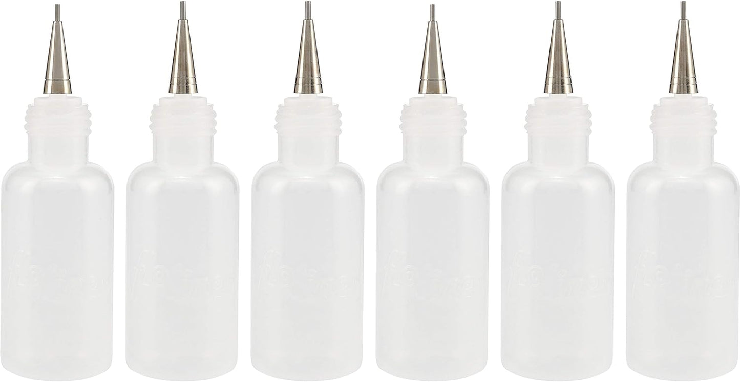 Flo Line Precision Tip Applicator Bottle - Fine Tip Squeeze Bottles for Fluid Media, Inks, Acrylics, Watercolor, Quilling, Paint Bottles with Tip Pack of 6 - 0.5oz bottles w/ 0.5, 0.7, 0.9 Metal Tips