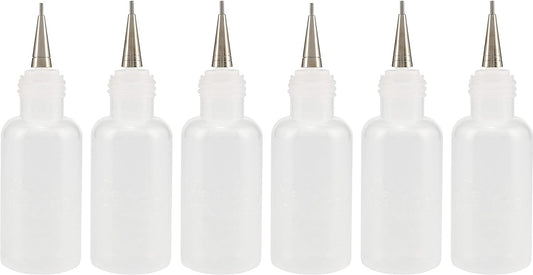 Flo Line Precision Tip Applicator Bottle - Fine Tip Squeeze Bottles for Fluid Media, Inks, Acrylics, Watercolor, Quilling, Paint Bottles with Tip Pack of 6 - 0.5oz bottles w/ 0.5, 0.7, 0.9 Metal Tips