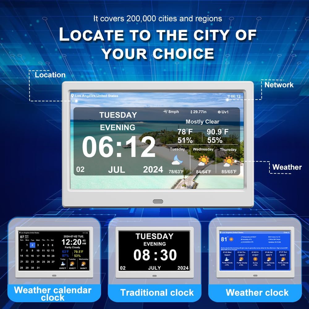 New Digital Weather Clock with Temperature Humdity Alarm Clock (10.1inch / White)