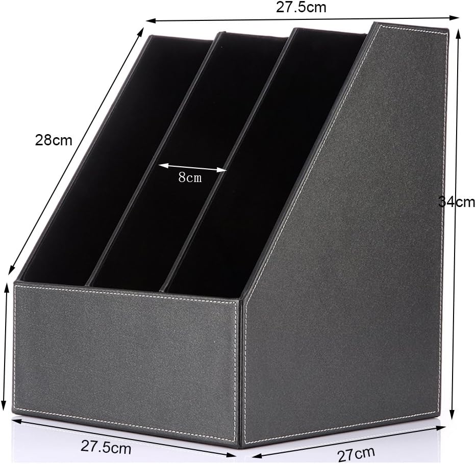 KINGFOM Desktop Wooden Leatherette Magazine File Holder-Organizer-3 Compartment Stand Rack-Papers Storage Box (black)