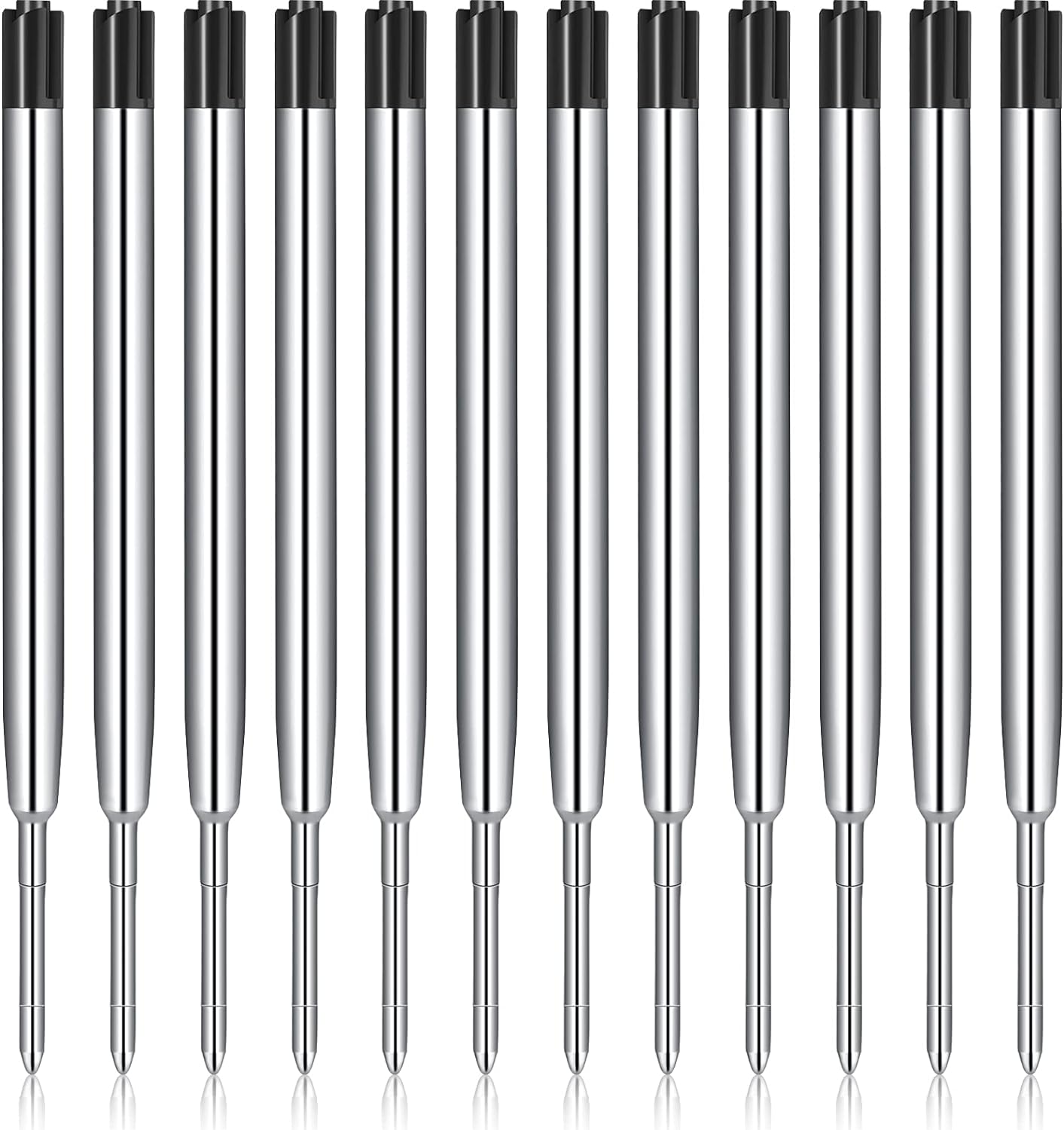 12 Pieces Pen Refills Black Ink 1.0mm Medium Point Metal Ballpoint Refill Smooth Writing Pen Refills Replacement Refills for Retractable Ballpoint Pen School Office Supplies (Black)