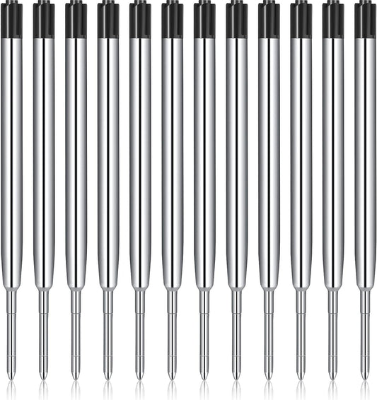 12 Pieces Pen Refills Black Ink 1.0mm Medium Point Metal Ballpoint Refill Smooth Writing Pen Refills Replacement Refills for Retractable Ballpoint Pen School Office Supplies (Black)