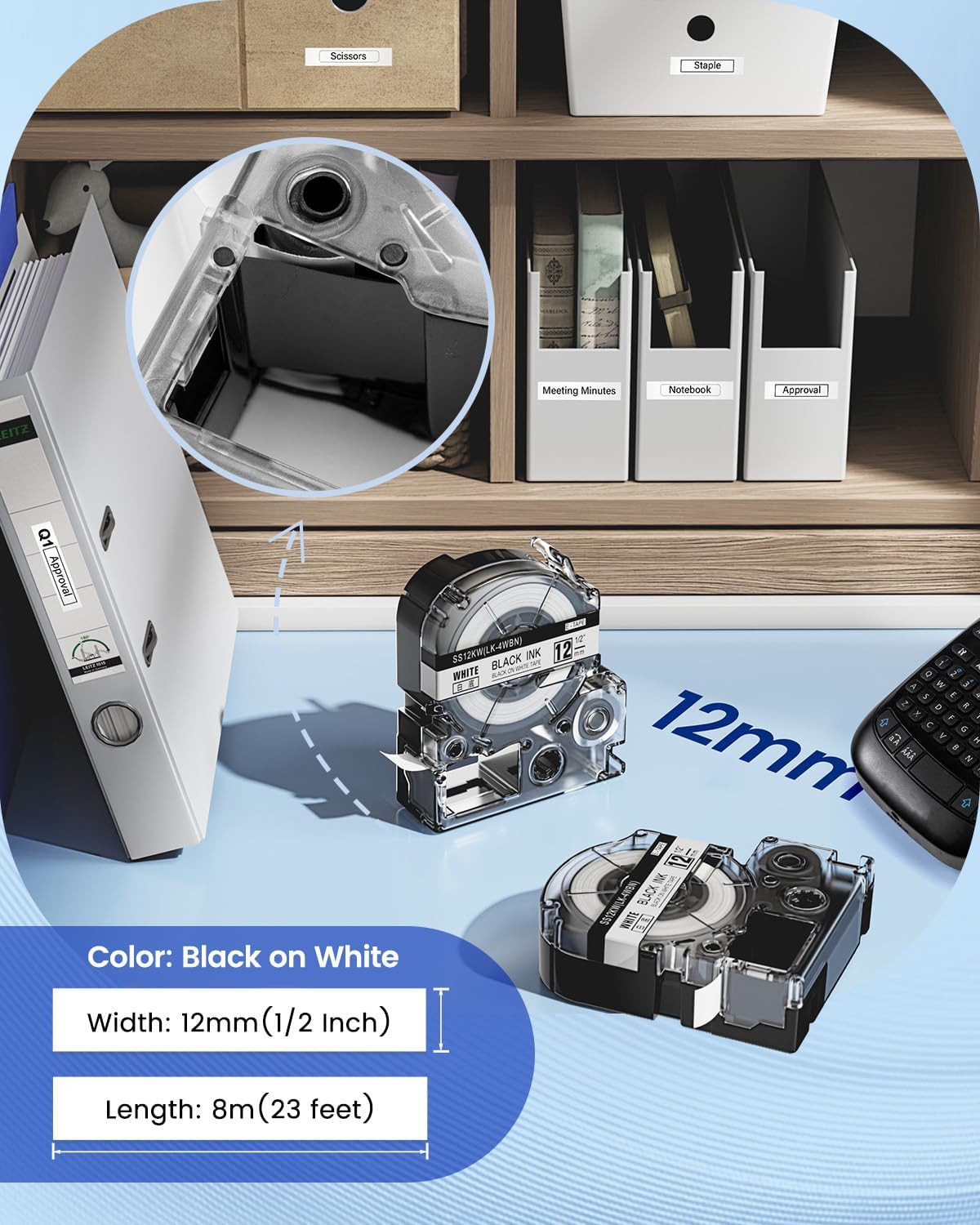 Anycolor LK-4WBN Replace for Epson Label Maker Tape LC-4WBN SS12KW 12mm 0.47" Label Tape Refill Used for Epson LabelWorks LW300 LW400 LW600P LW700, Black on White, 1/2" x 26', 8-Pack