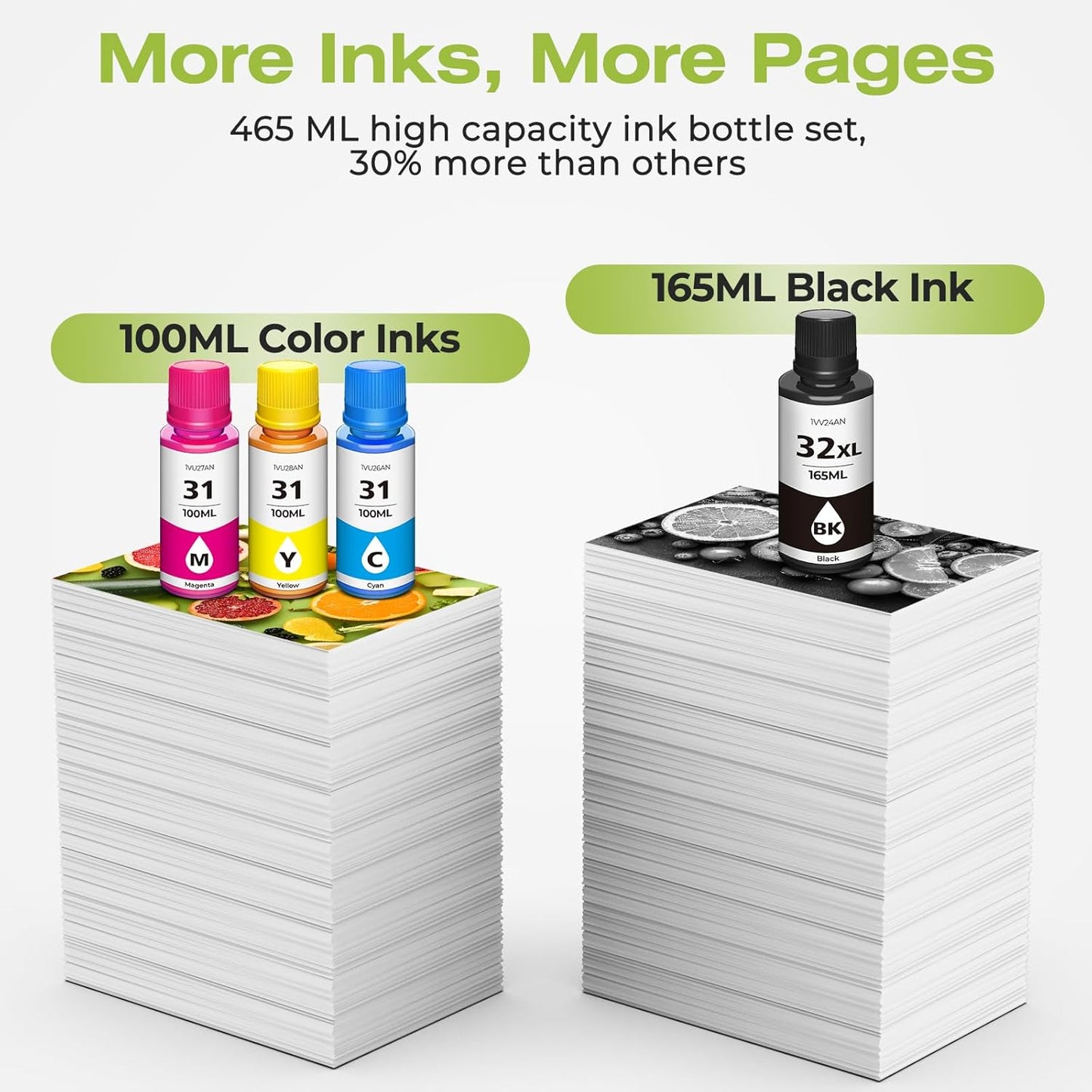 31 Ink 32XL Black Ink Bottle Set, Smart tank 5101 7602 6001 5000 ink refill Compatible with HP 31 32XL Ink Bottle Set for Smart Tank 651 5101 5000 7602 5103 6001 7301 7001 7302 5102 7002 7006 Printers