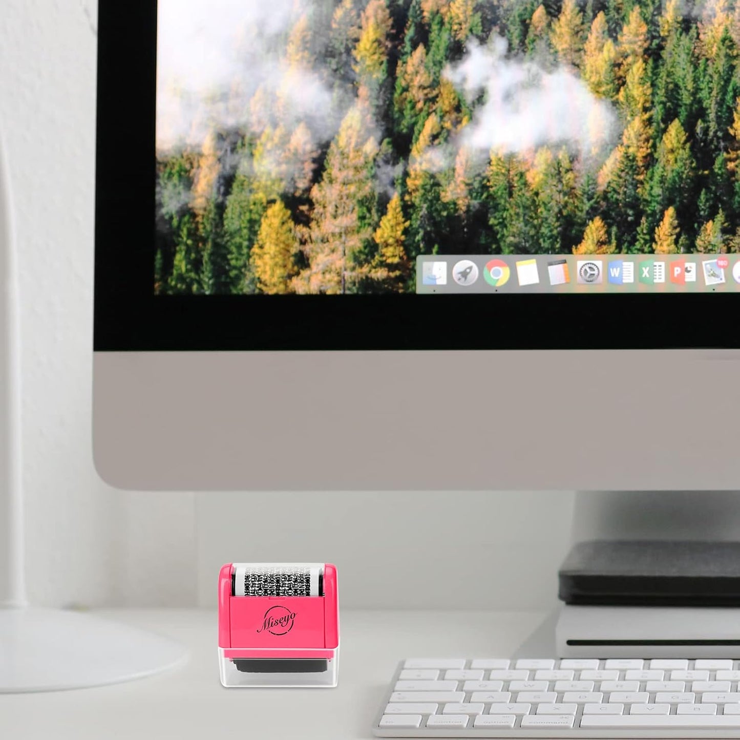 Miseyo Wide Identity Theft Protection Roller Stamp Set - Peach (3 Refill Ink Included)