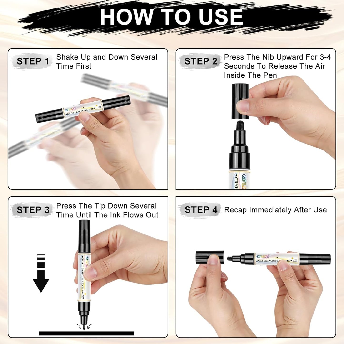 Paint Markers Paint Pens - 2 Pack Dual Tip Acrylic Permanent Marker (0.7mm & 3mm), Non-Toxic, Water-Based for Art Painting, Stone, Ceramic, Glass, Wood, Fabric, Metal, DIY Crafts (Black/White)