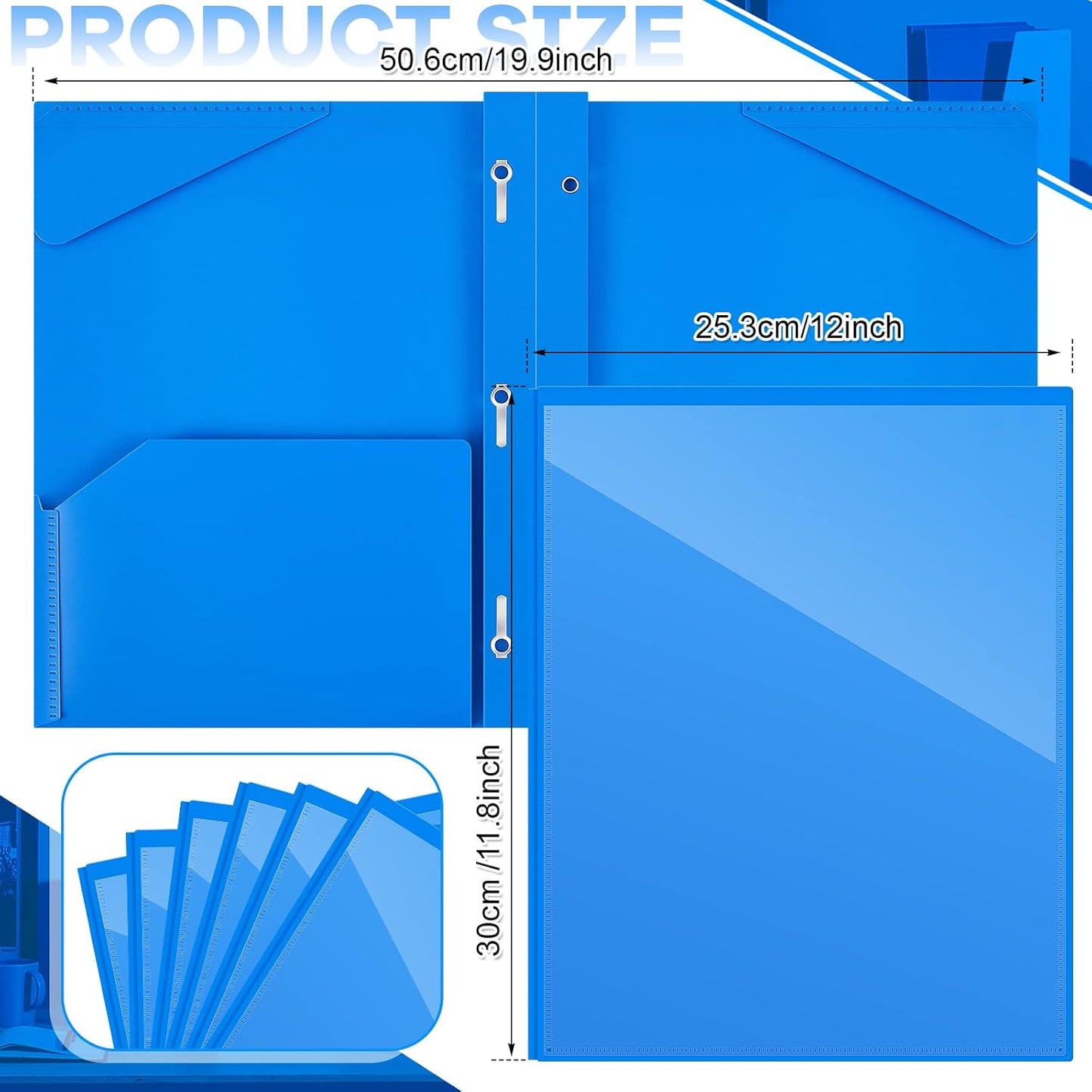 Henoyso 36 Pcs Plastic Folder with Clear Front Pocket and 3 Prong Plastic Folders with Card Slot Pocket Folders with Prongs for School Office (Blue)