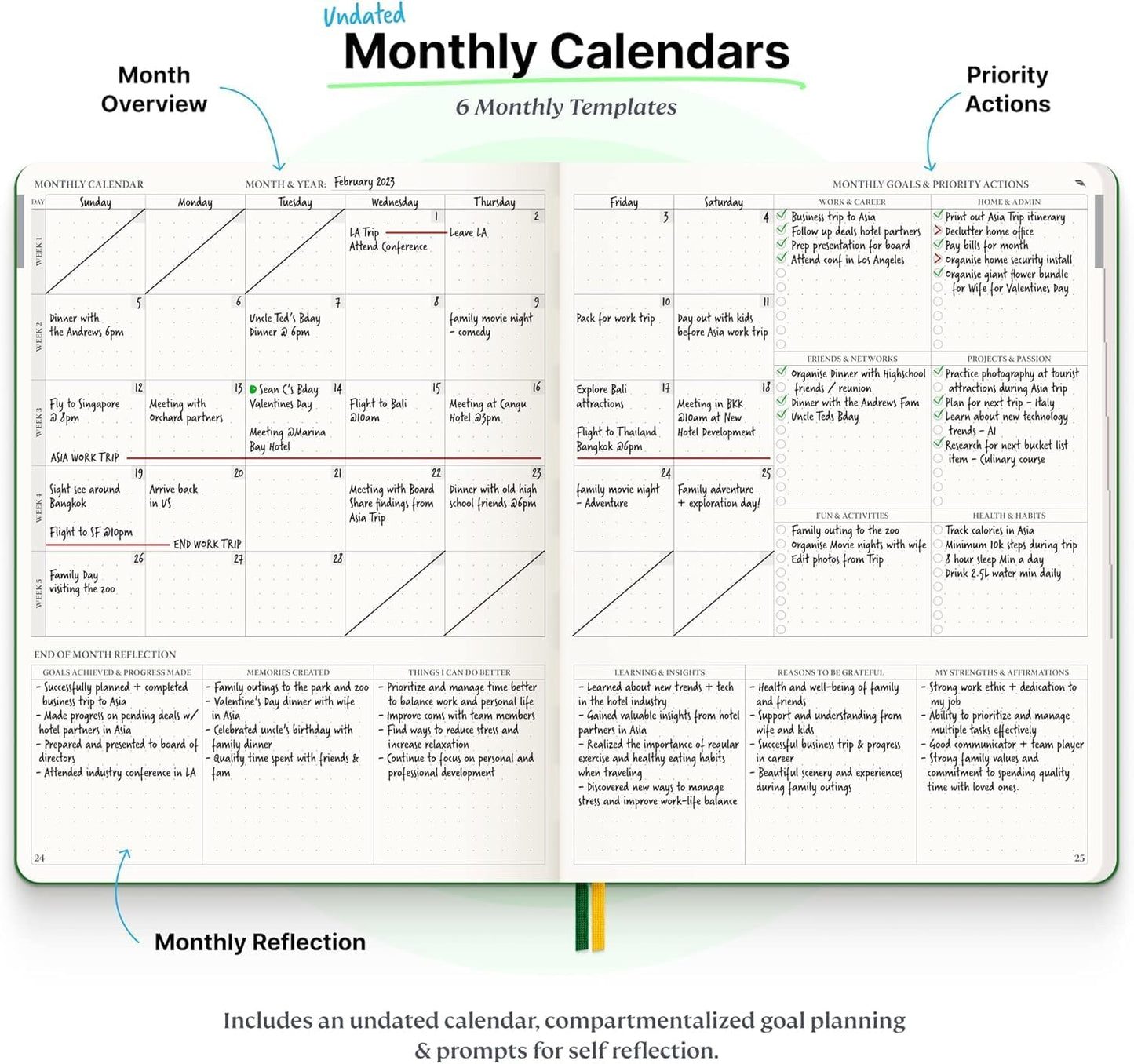 Purpose Planner Notebook B5 Hardcover 7.5”x9.8”- Teal Undated Daily, Weekly, and Monthly 2025 - Productivity & Goal Setting Tool for Work, Home, and Self-Care - ADHD & Journal for Adults