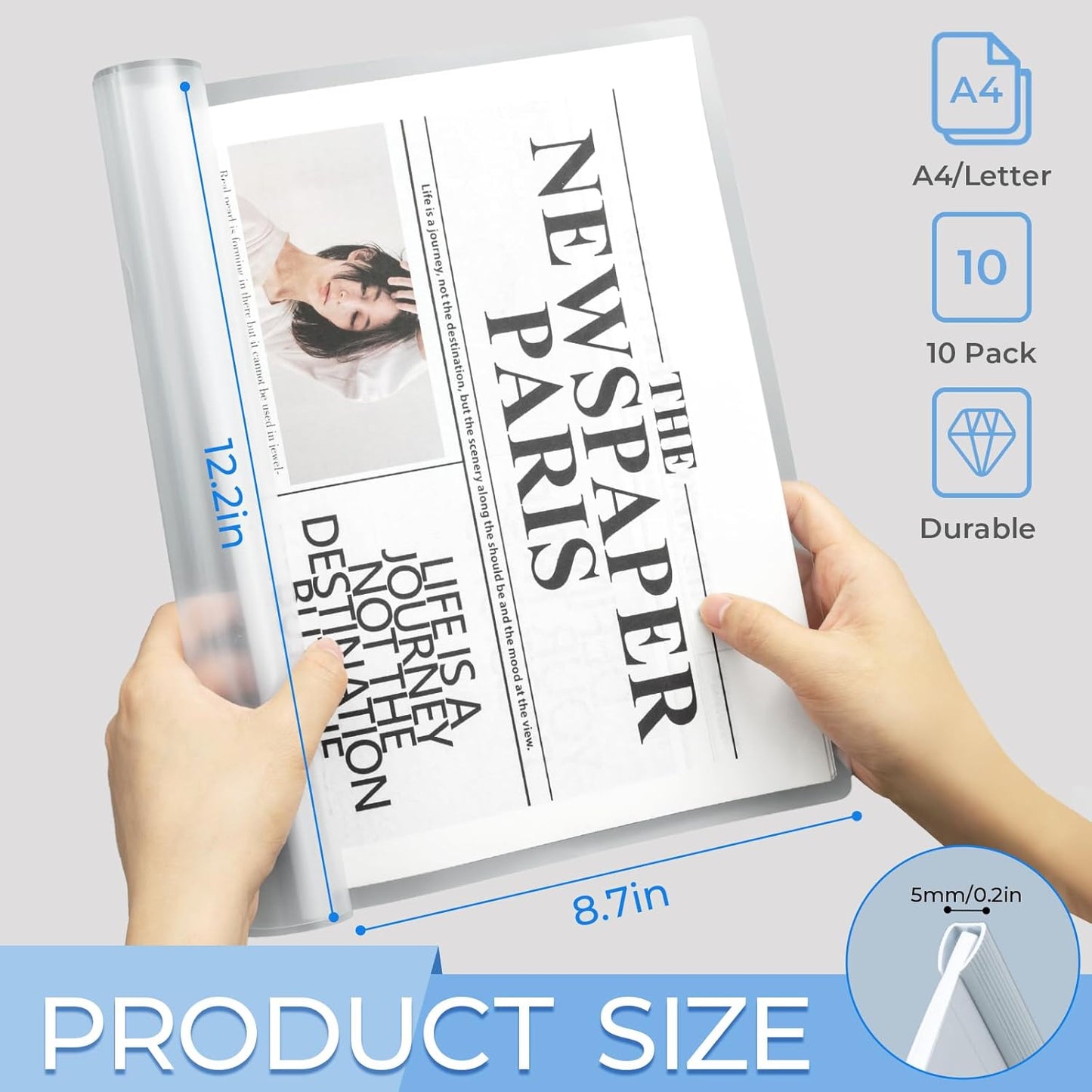 M&G 10 Pack Report Covers with Sliding Bar, 5mm Clear Report Folder for A4 and Letter Size Paper,35 Sheet Presentation Folders, 8.7X 12.2inch