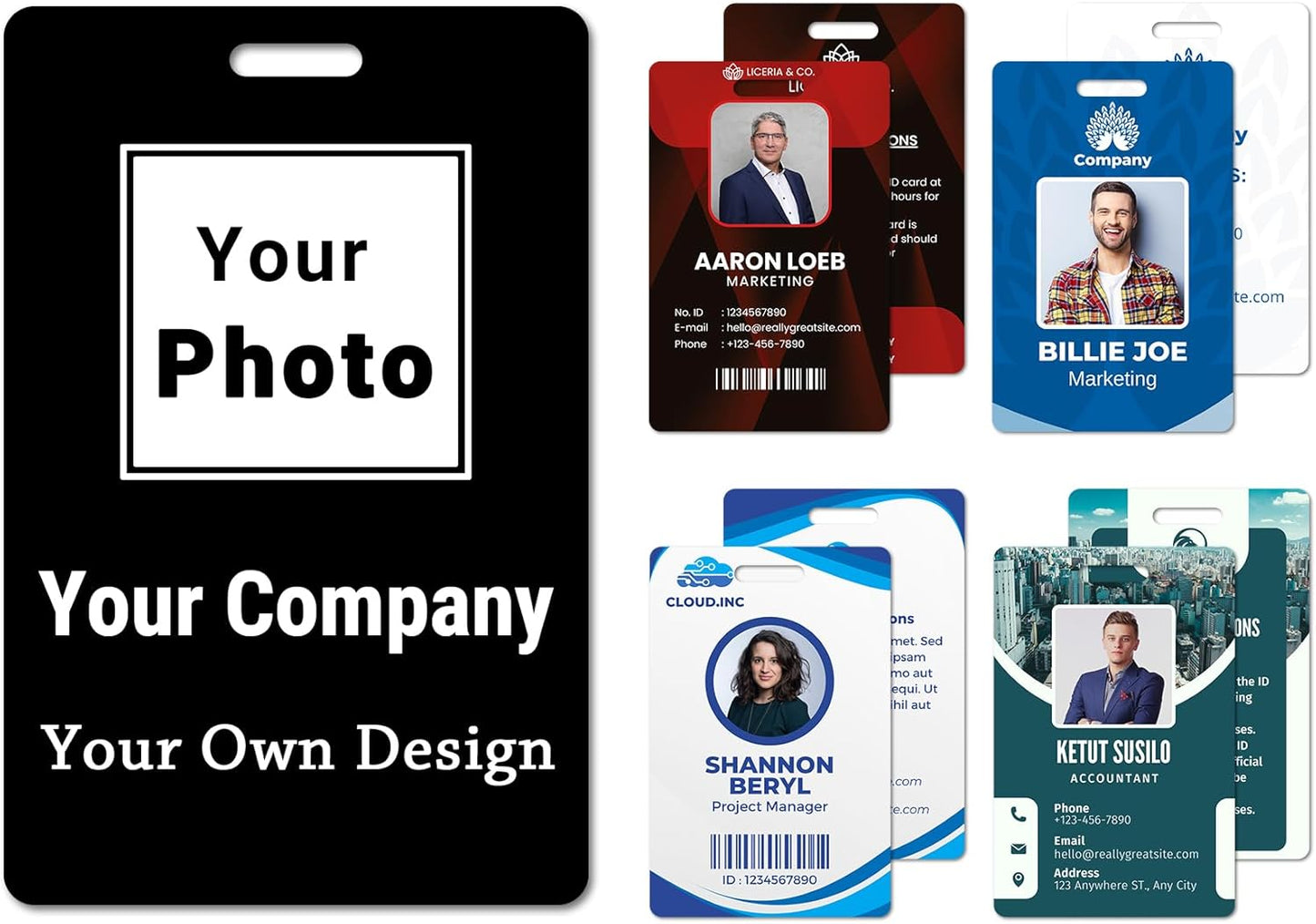 Custom Id Badge Custom Id Card Identification Badges Customizable Personalized Name Badge Customize Name Tag Photo Logo Employee Work Office Volunteer Customized Personal (Add Your Design-Vertical)