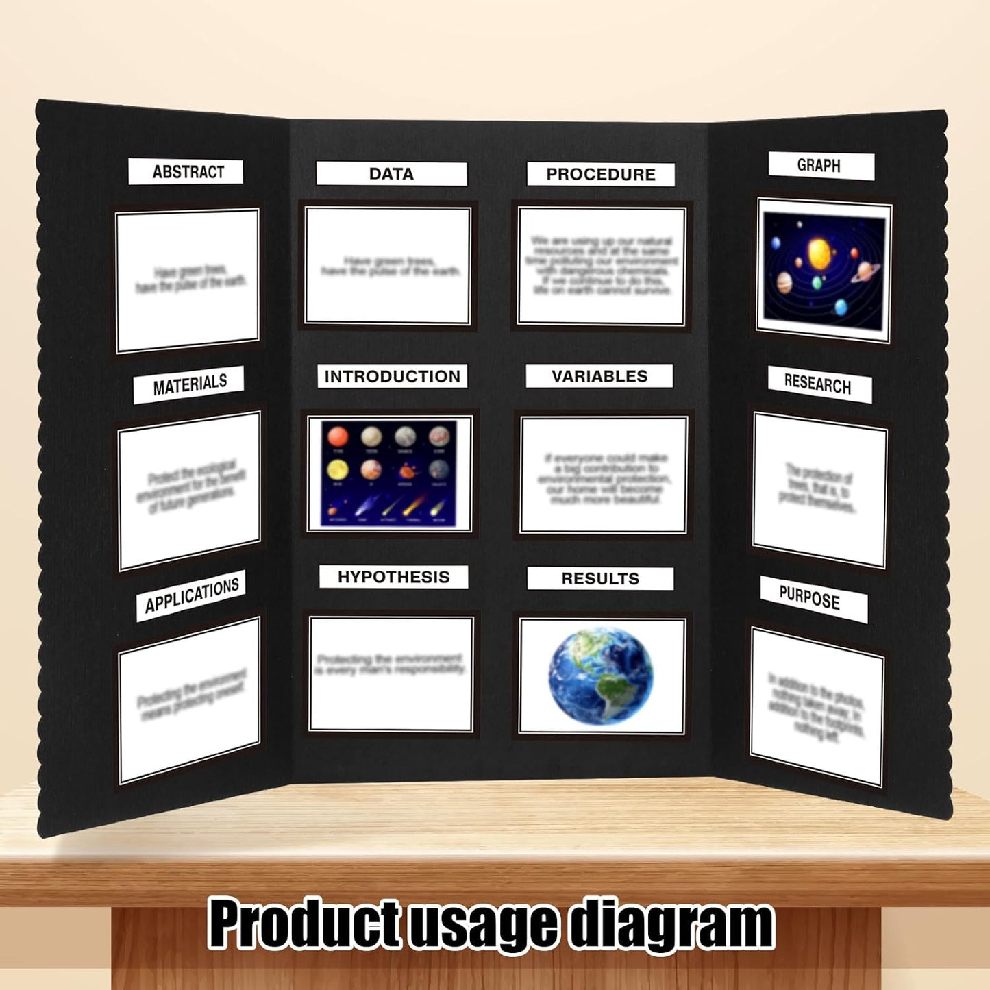 Paterr Trifold Poster Board with Storage Bag, Hook and Loop Fabric, Foldable 3 Panel Presentation Board for Science Fair and Exhibitions (Black,54 x 30 Inch)