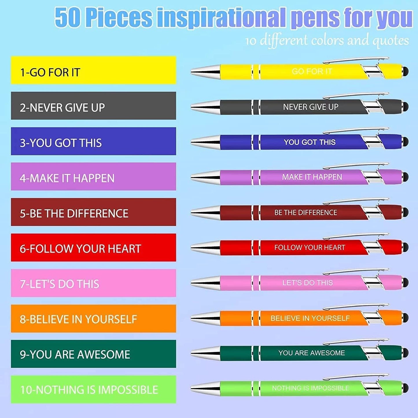 20 Pcs Inspirational Pens - Motivational Ballpoint Pens Bulk with quotes Stylus Tip Gifts for School Office Supplies Black Ink