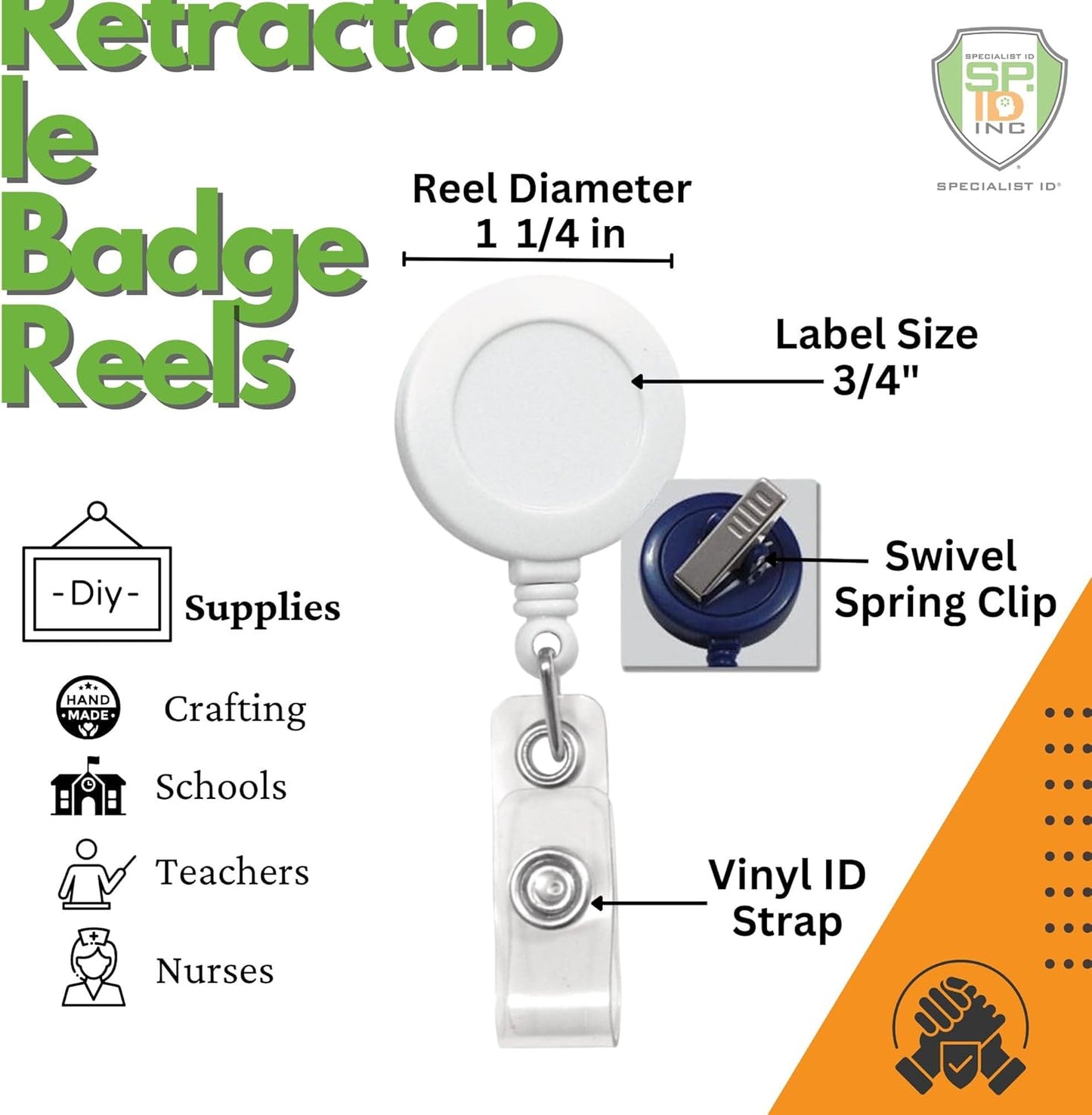 Bulk 25 Pack - Premium Retractable Badge Reels with Alligator Swivel Clip on Back by Specialist ID (White)