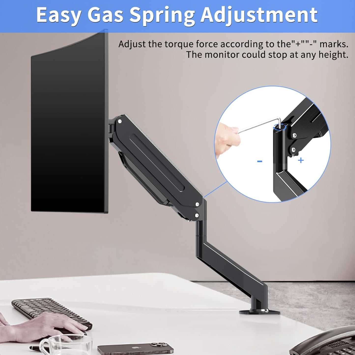Suptek Single Monitor Mount,Adjustable Gas Spring Monitor Arm Desk Mount Stand Fits 17 20 22 23 24 26 27 32 33 inch,Holds up to 22 lbs, Black(MD18)