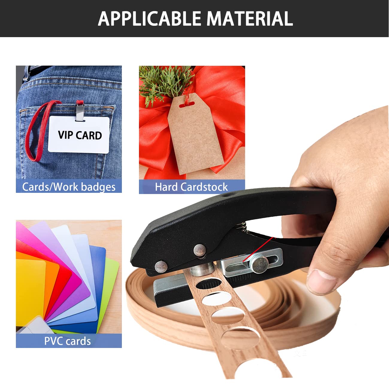 Single Hole Punch, Heavy Duty Single Hole Punch Hole Punches Portable Hand Held for Tags Cards Plastic (15MM Black)