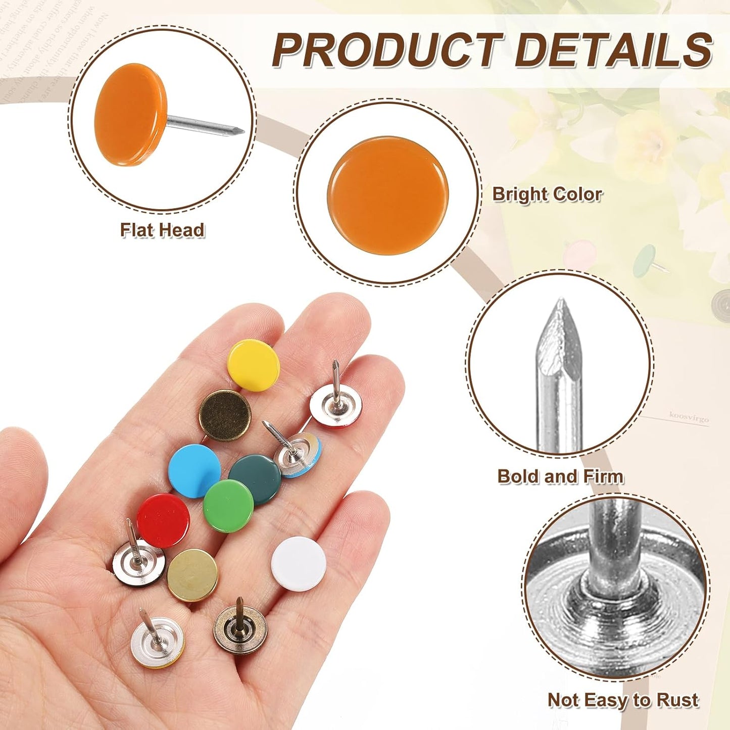 uxcell 120Pcs Push Pins, 11mmx17mm Round Flat Head Decorative Thumb Tacks Upholstery Tacks for Cork Board Office Wall Hangings, Orange