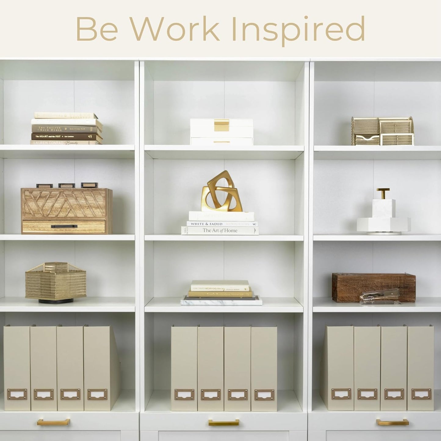 BLU MONACO Set of 6 Foldable Magazine File Holders in Beige Linen – Sturdy Cardboard Vertical Organizers with Label Holders – Stylish Storage Solution for Magazines, Files, and Office Supplies