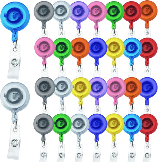 30 Pack Frosted Retractable Badge Reels with 24" Cord, ID Badge Holders Clips for Work, Office, Hospital, Events (Frosted Transparent)
