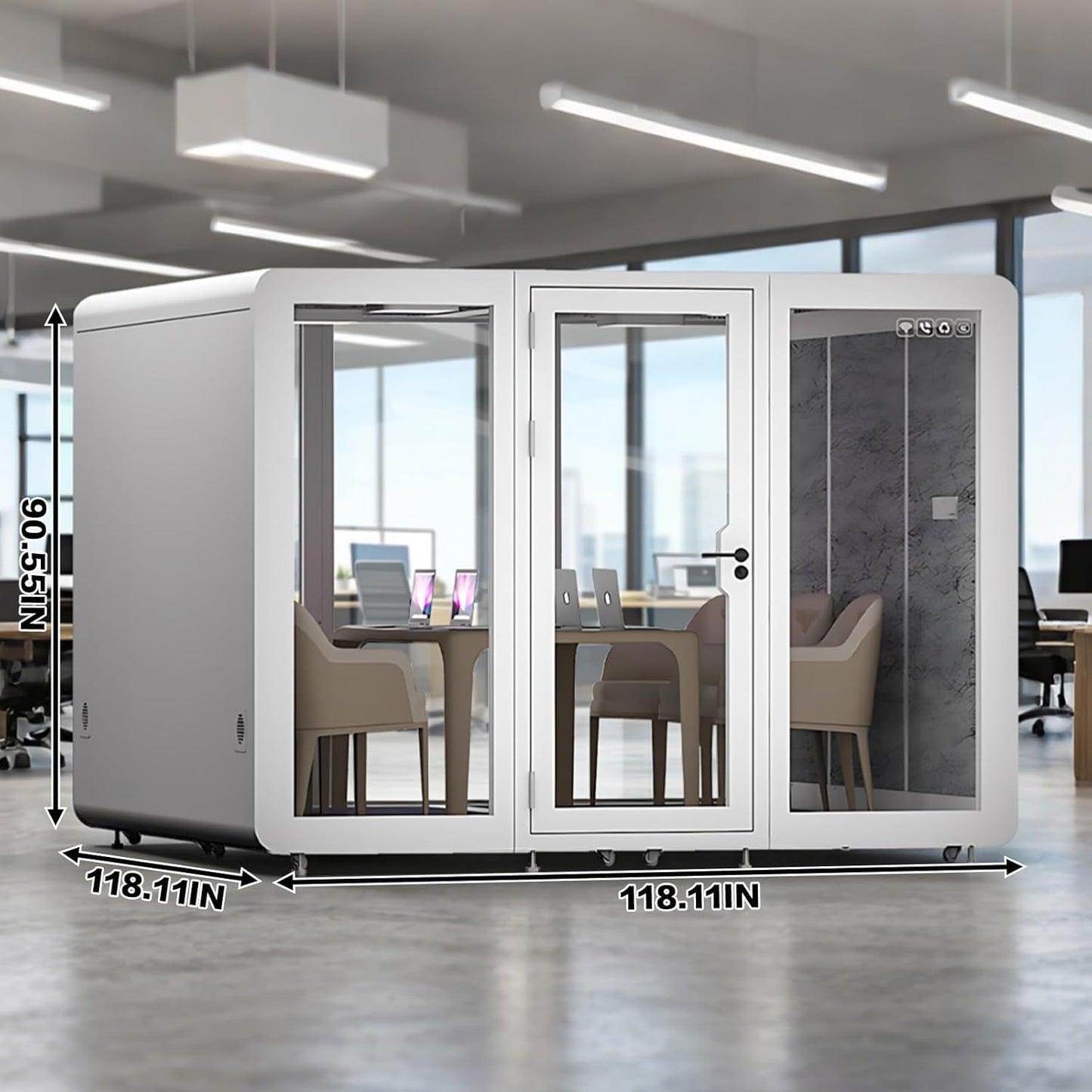 Office Sound Booth with Audio Privacy - Large Soundproof Room with Pulleys and Feet,Soundproof Room with Light,Ventilation,Socket for Meetings,Report Presentations (White)