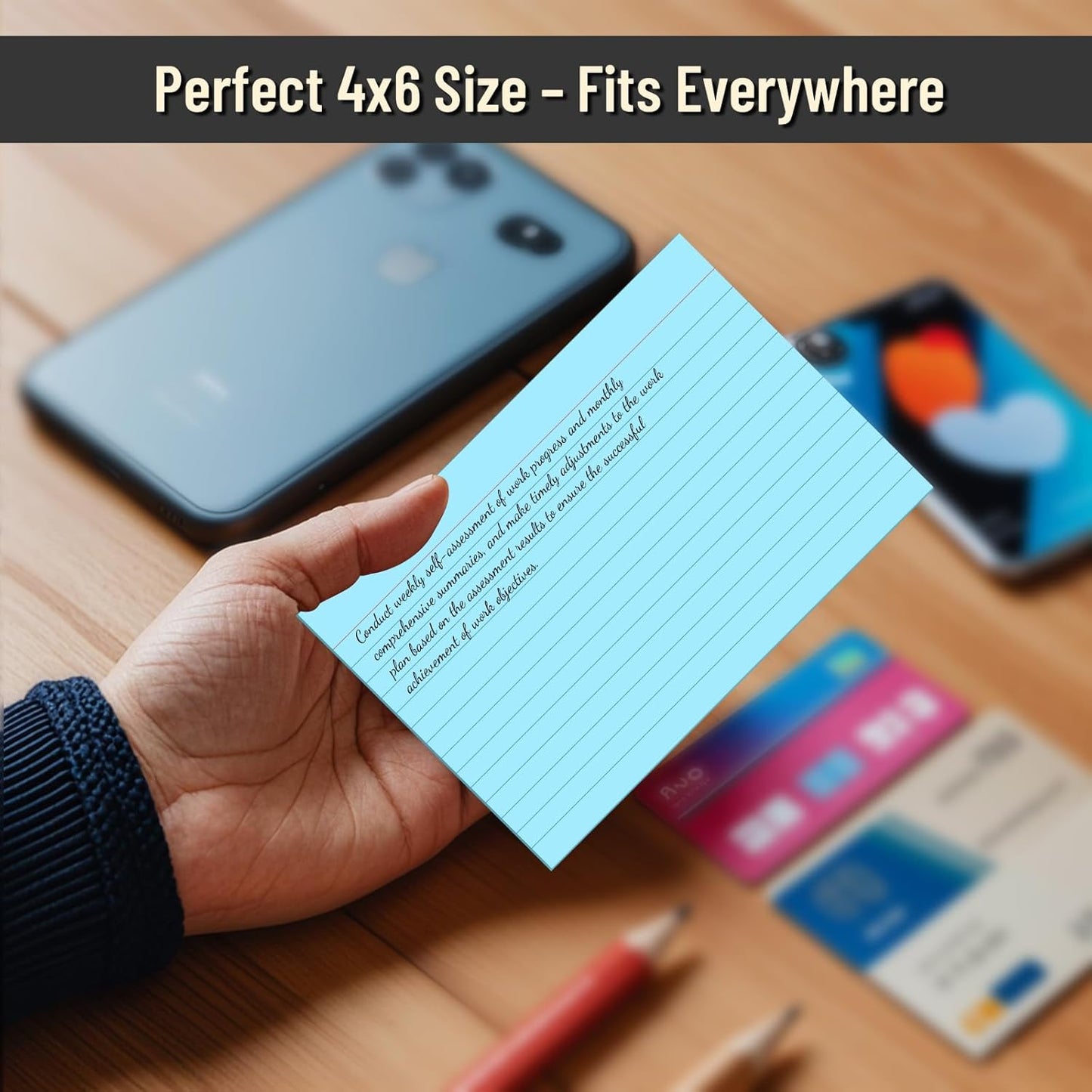 200 Pcs Index Cards 4 x 6 Inch Ruled Blue Index Cards, College Ruled Flash Cards for School, College, Office and Home Organization, Durable Study To Do List Note Cards with Ruled Lines, 5 Pack of 40