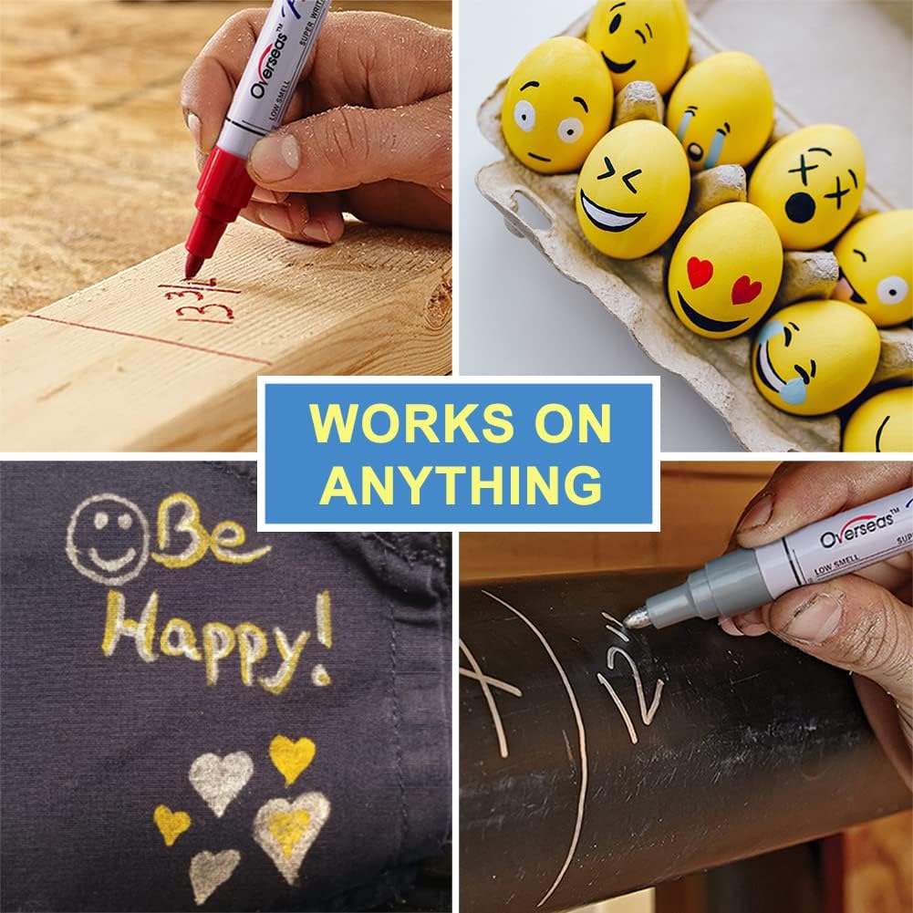 Paint Pens Paint Markers - Gold Permanent Markers 8 Pack, Oil Based Waterproof Quick Dry Medium Tip Marker Pen for Metal, Wood, Fabric, Plastic, Rock, Stone, Mugs, Canvas, Glass, Art Craft