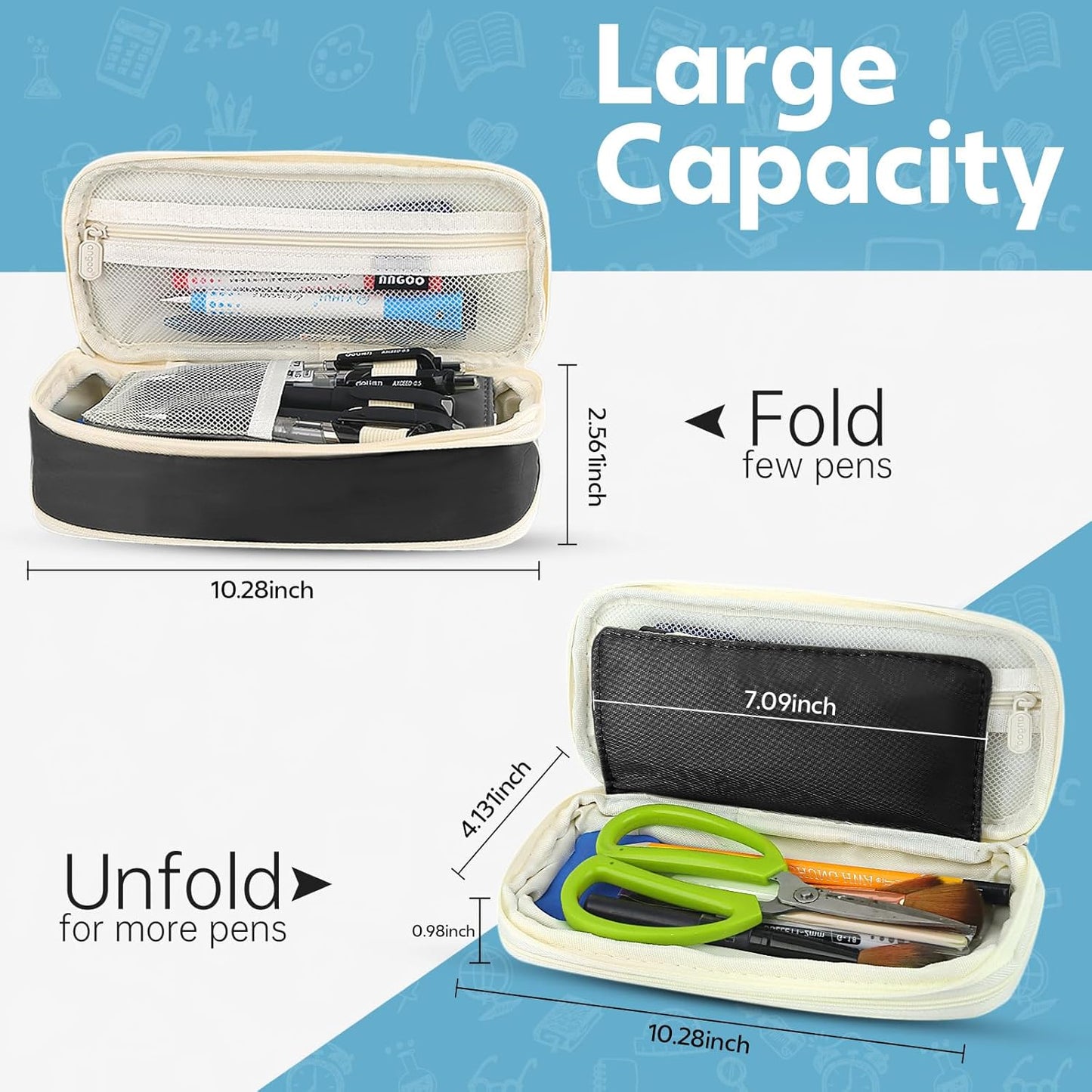 Pencil Case, Large Capacity Aesthetic Pencil Cases with Durable Zipper, Big Stationery Pencil Pouch for Women & Men, Adults Portable Storage Organizer Bag for College, office, Travel (Black)