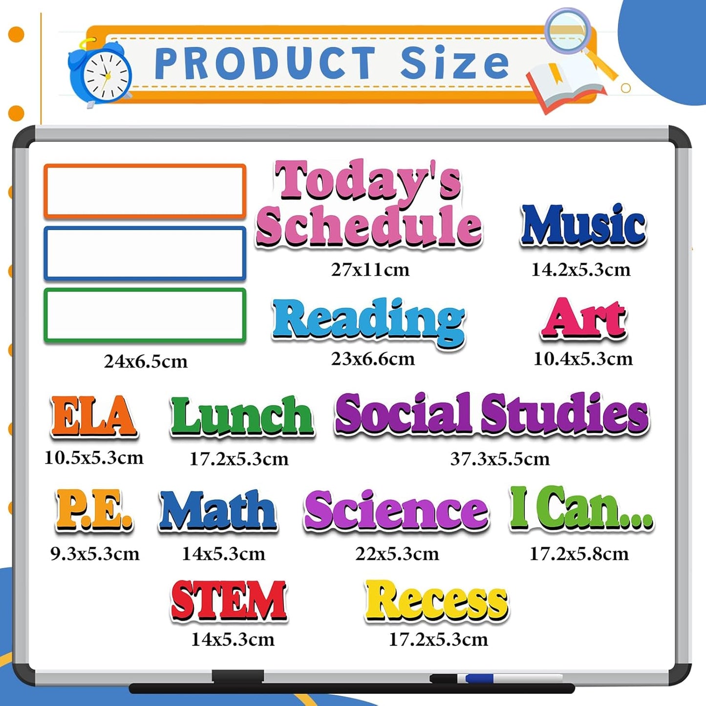 16 Pcs Classroom Schedule Magnets Reusable Today's Schedules Magnetic Course Labels with Dry Erase Blank Magnetic Labels for Bulletin Board Whiteboard Homeschooling (Course Schedules)