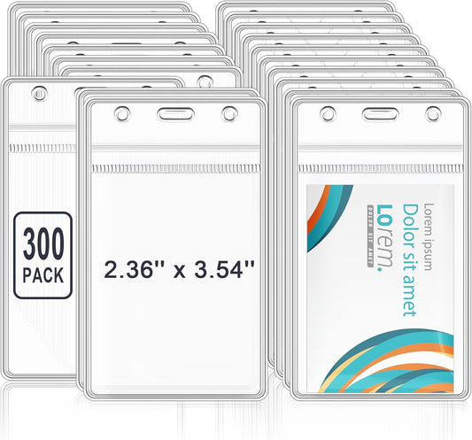 Marspark 300 Pieces Clear Plastic Name Badge ID Card Holders Vertical Name Badge ID Card Holders with Waterproof Resealable Zip Transparent PVC Sleeve Cover for Office School
