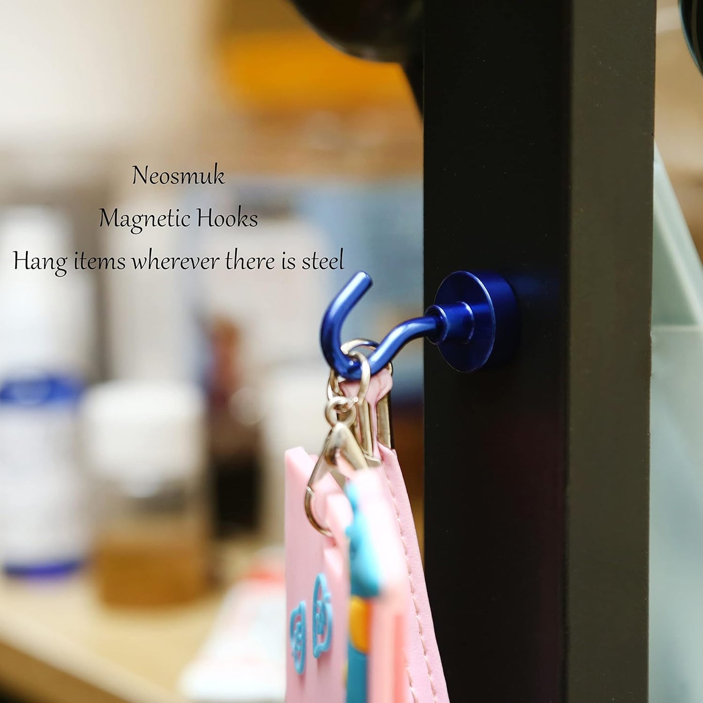 Neosmuk Magnetic Hooks,30lb Heavy Duty Earth Magnets with Hook for Refrigerator, Extra Strong Cruise Hook for Hanging, Magnetic Hanger for Curtain, Grill (Navyblue, 4 Pack)