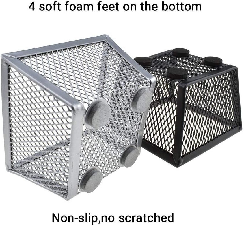 HAHIYO Stackable Paper Clip Mesh Holder Cup 2.2" Height 4 Pack Sturdy Paperclip Holder Container for Desk Drawer Organizer Collection for Home Office School Black Silver Soft Foam Feet No Sharp Edges