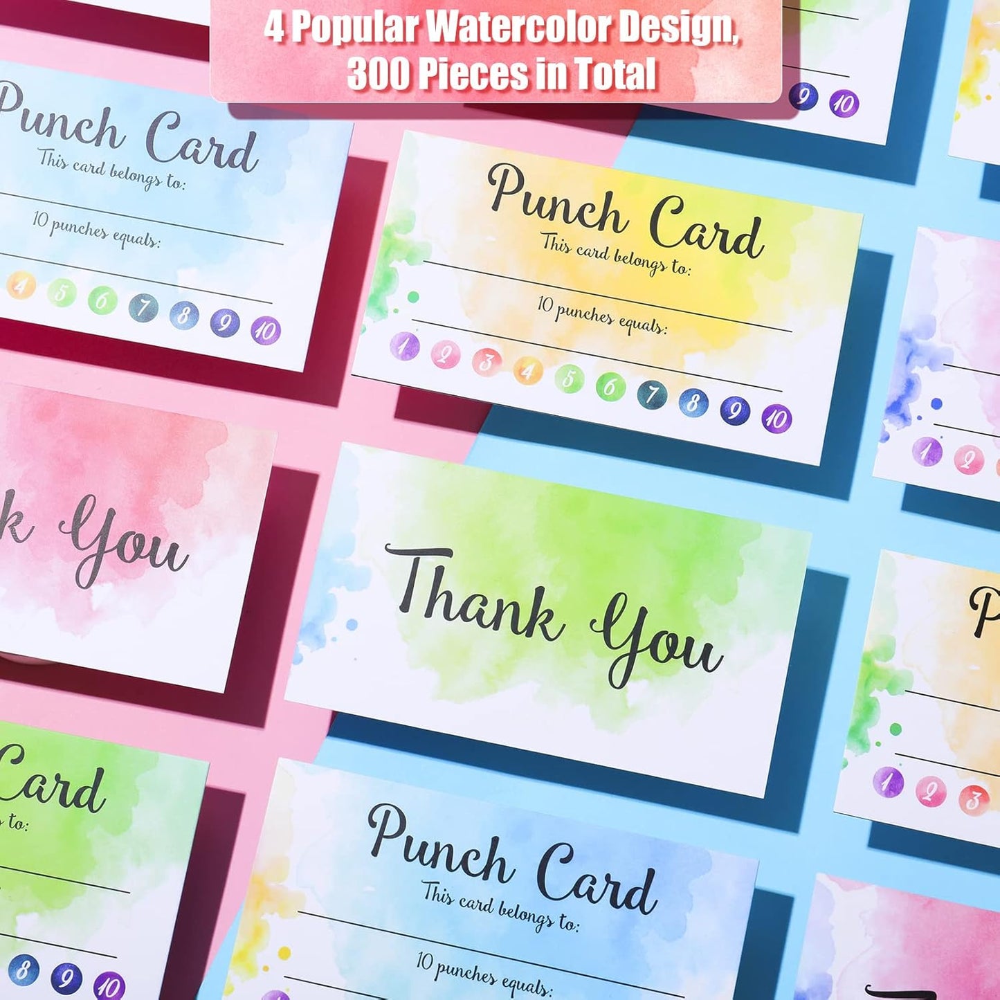 Outus 300 Pieces Watercolor Punch Cards Incentive Reward Card Student Awards Punch Cards for Classroom Business Kids Students Teachers School Supplies