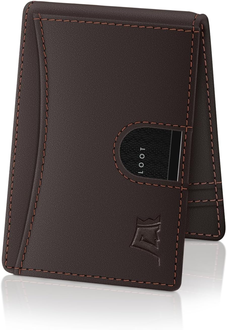 Kings Loot Money Clip Slim Minimalist Wallet for Men – RFID Blocking Leather Design with Money Clip – Front Pocket Bifold Holds 12 Cards – Stylish & Compact Wallets (Truffle)