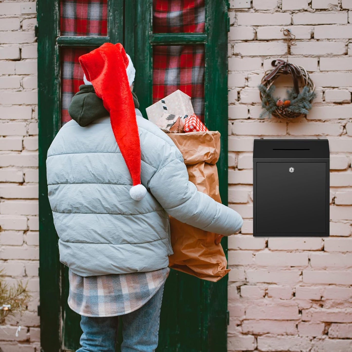 Metal Donation Cash Box Collection Safe Suggestion Box with Lock Wall Mounted Mailbox Delivery Ballot Container for Home Office Outdoor Door(Black,15 x 12 x 4 Inch)