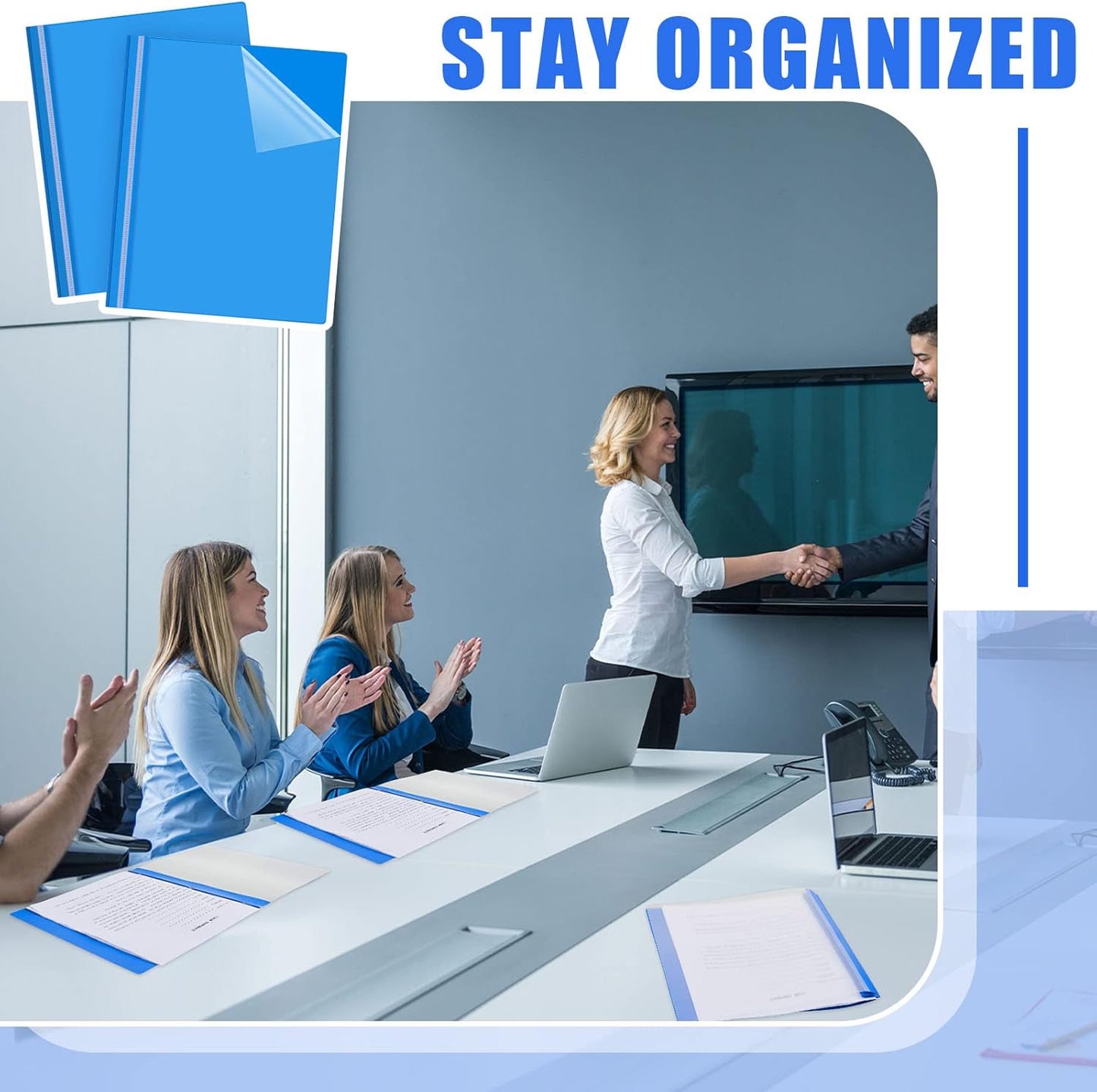 Teling 72 Pack Clear Front Report Covers Bulk Business Report Covers Plastic Presentation Folders Resume Portfolio Folder Paper Binder with 3 Prongs for Presentation Document School Office (Blue)