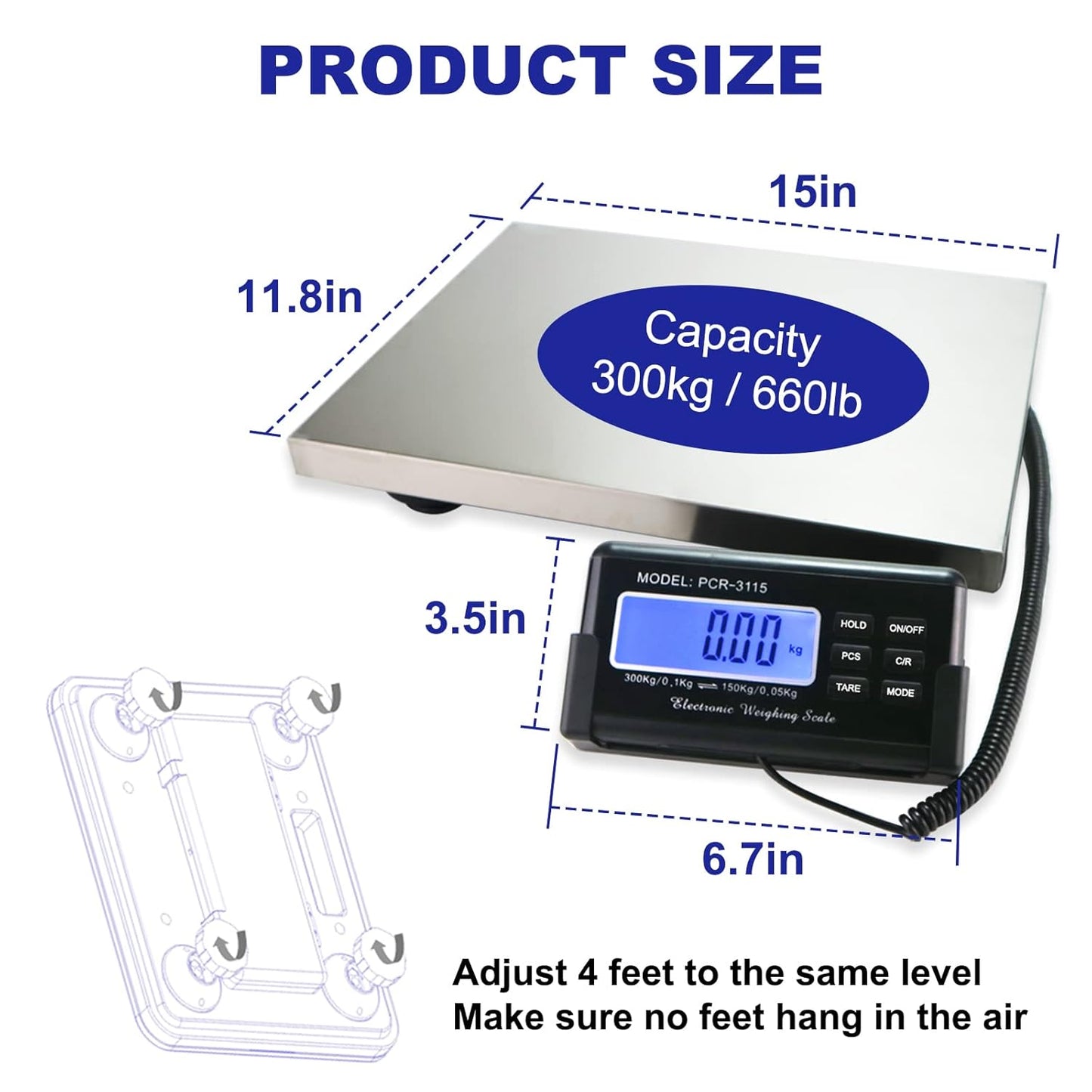 Charmline 660lbs x 0.2oz High Accuracy Digital Postal Scales, Shipping Scale with 15x12 Stainless Steel Platform, Heavy Duty Scale for Packages/Small Business/Postage/Luggage