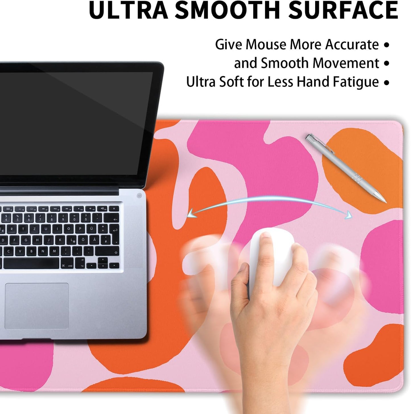 Pink Orange Cute Gaming Mouse Pad XXL Kawani Preppy Abstract Modern Extended Large Desk Mat Mousepad Non-Slip Rubber Base Stitched Edge Long Mousepad for Desktop Office PC, 35.4 x 15.7 inch