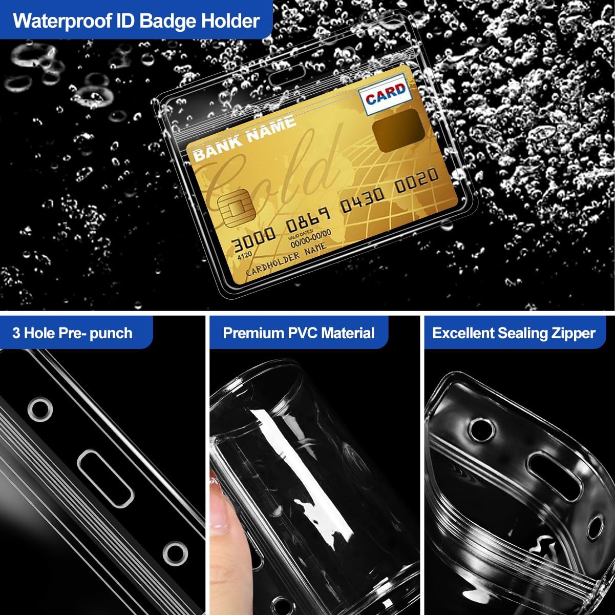 10 Pcs Clear Plastic Horizontal Name Badge ID Card Holders