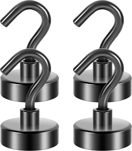 Neosmuk Magnetic Hooks, 40lb Heavy Duty Earth Magnets with Hook for Refrigerator, Extra Strong Cruise Hook for Hanging, Magnetic Hanger for Cabins, Grill (Gunmetal, Pack of 4)