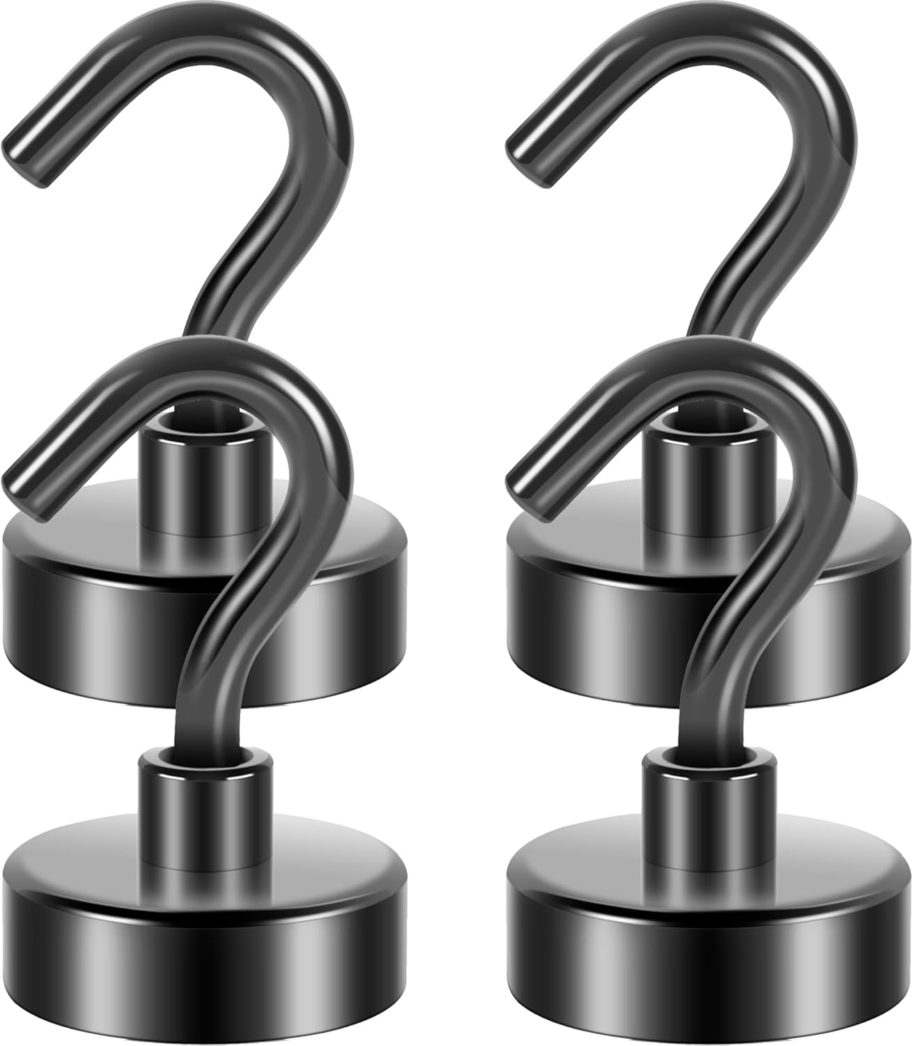 Neosmuk Magnetic Hooks Heavy Duty, 85lb Strong Magnet with Hook for Fridge, Super Neodymium Extra Strength Industrial Hooks for Hanging, Magnetic Hanger for Toolbox, Cruise, Grill(Gunmetal,4 Pack)