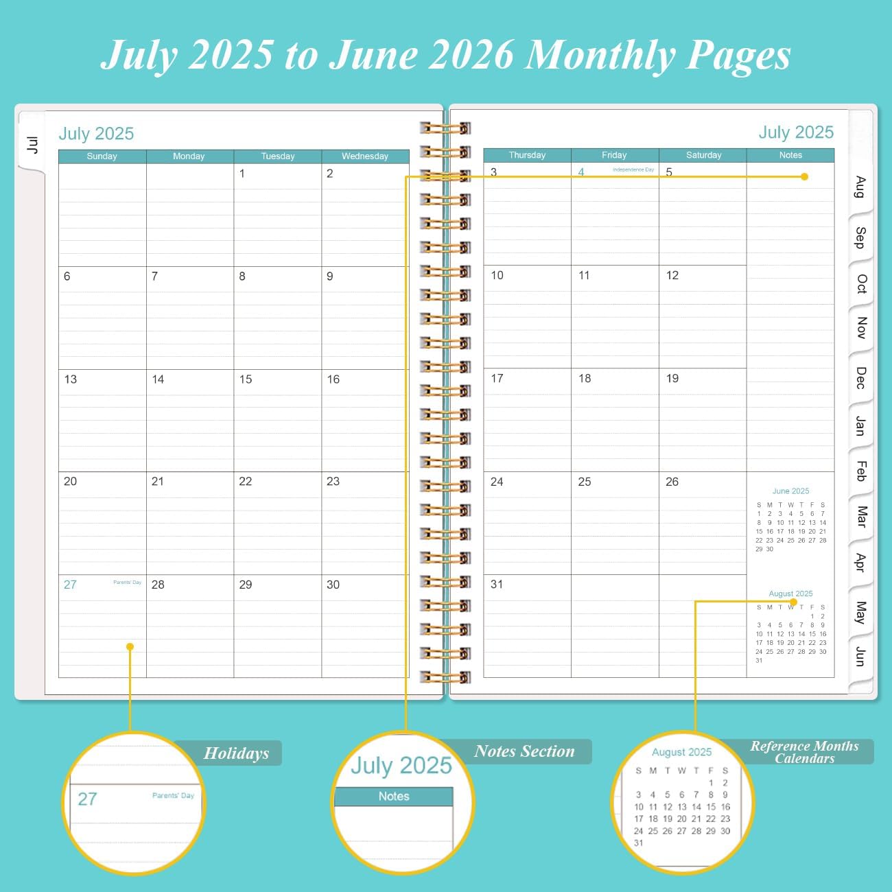2025-2026 Appointment Book & Planner - Hourly Planner from July 2025 - June 2026, Weekly Appointment Book 2025-2026 with 30-Minute Interval, 6.4" x 8.5", Teal Floral