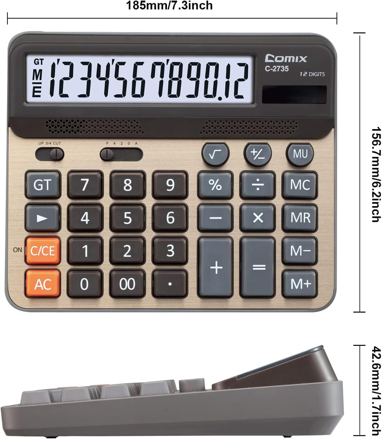 Comix Desktop Calculator, Large Computer Keys, 12 Digits Display, Champaign Gold Color Panel, C-2735, 2-Pack