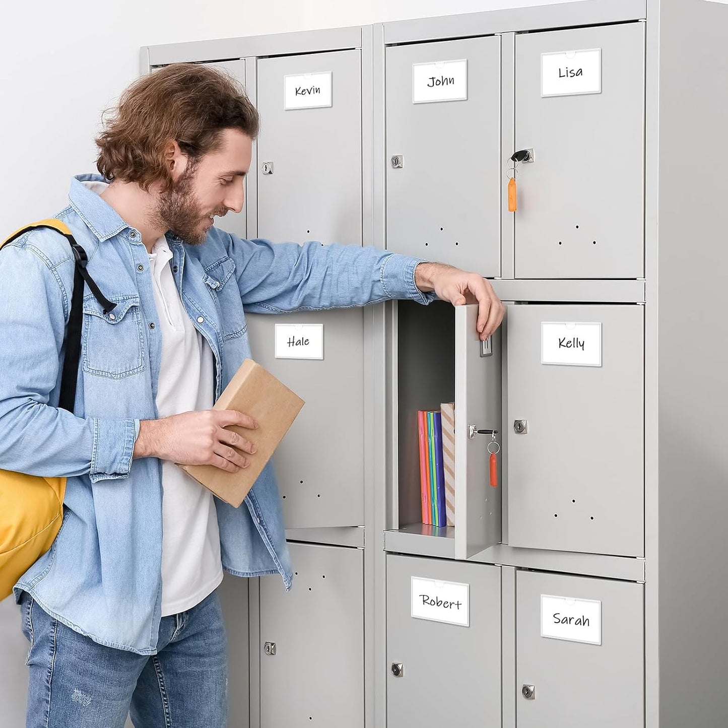 Circloophs 100 Packs Self Adhesive Index Card Pockets with Index Card, 3.5”x 3.5” Adhesive Label Holders – Plastic Clear Adhesive Label Pockets for Storage Bins, Locker, Shelves, Library, Office