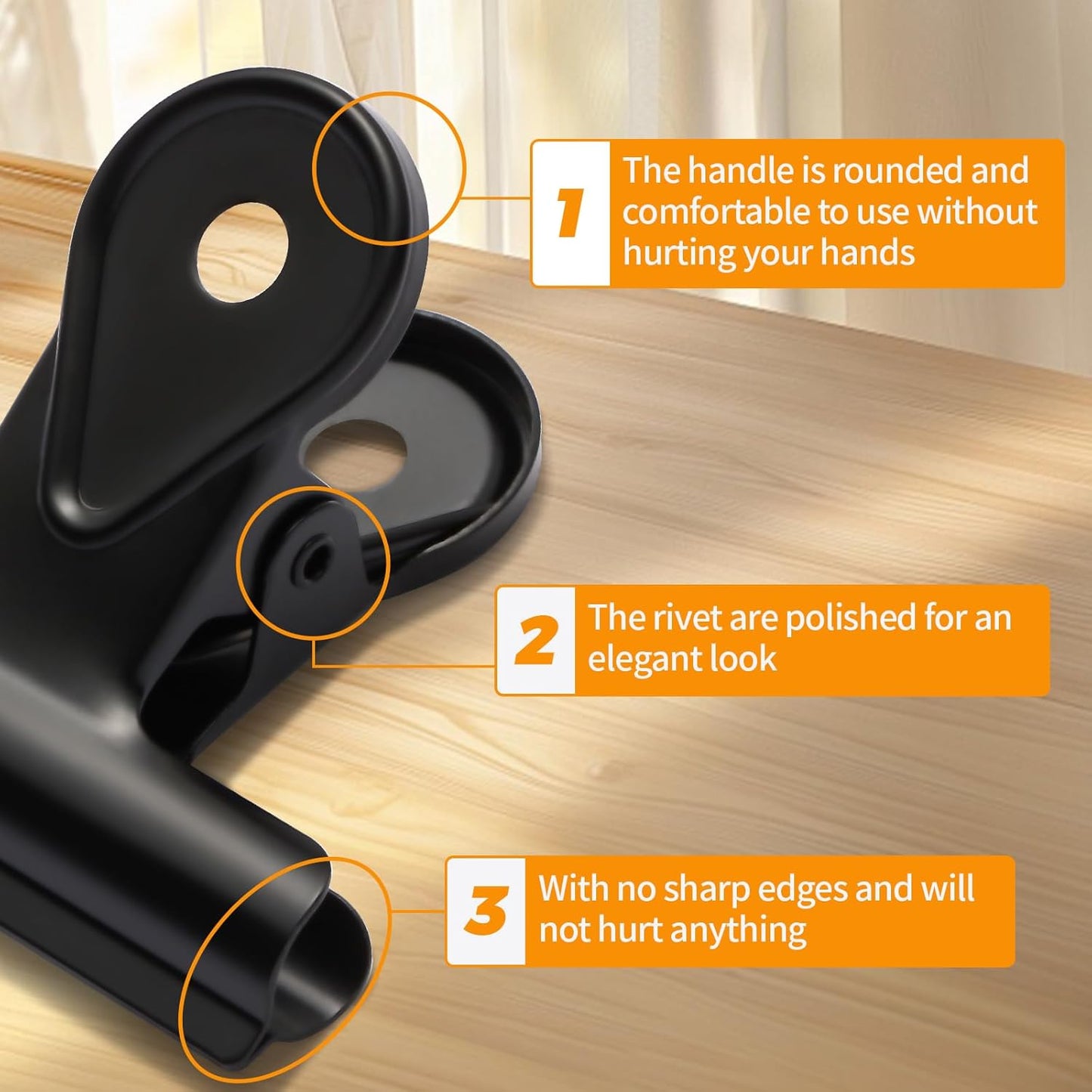 SIAMESE Bulldog Clips, 8 Pcs Binder Clips for Office & Kitchen, Multi-Purpose Binder and Food Bag Clamps for Sealing, Storage, Hanging (Black)