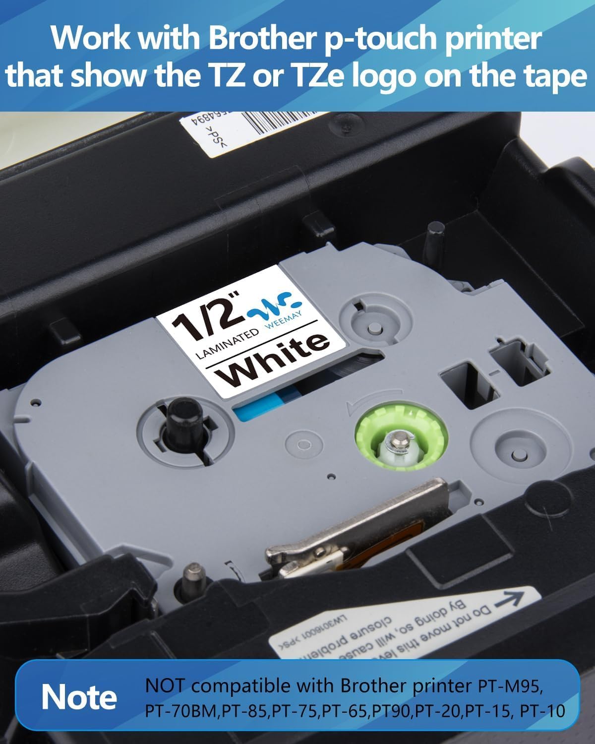 Weemay TZe TZ Tape 3 Pack 12mm Label Tape Compatible for Brother Ptouch Label Tape 12mm 0.47 Laminated White for PTD210 PTD220 PTH110BP PTD410 PTD600 Printer, 0.47" x 26.2'