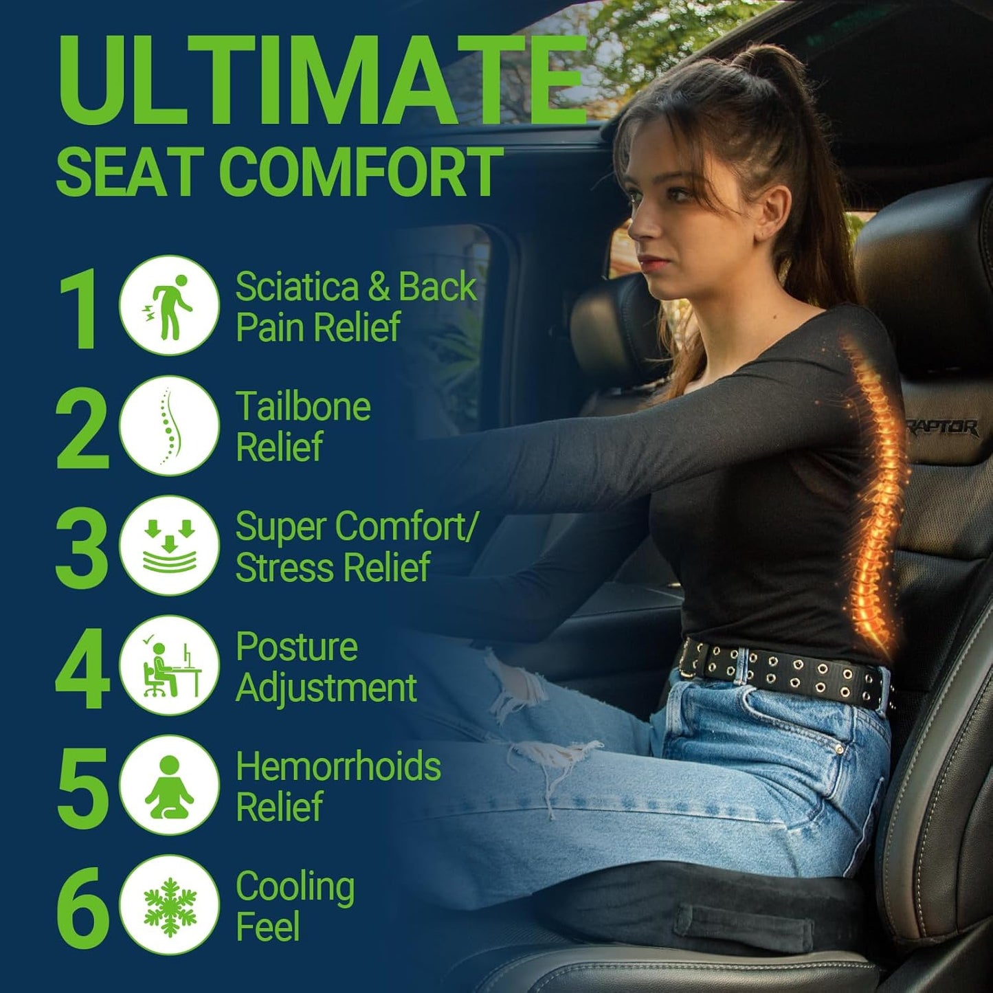 Gel Seat Cushion for Car Office - Memory Foam Pain Relief Chair Pillow Cushions - Tailbone Sciatica Coccyx Butt Lumbar Support Pad for Sitting Driving Traveling, Velvet, Black
