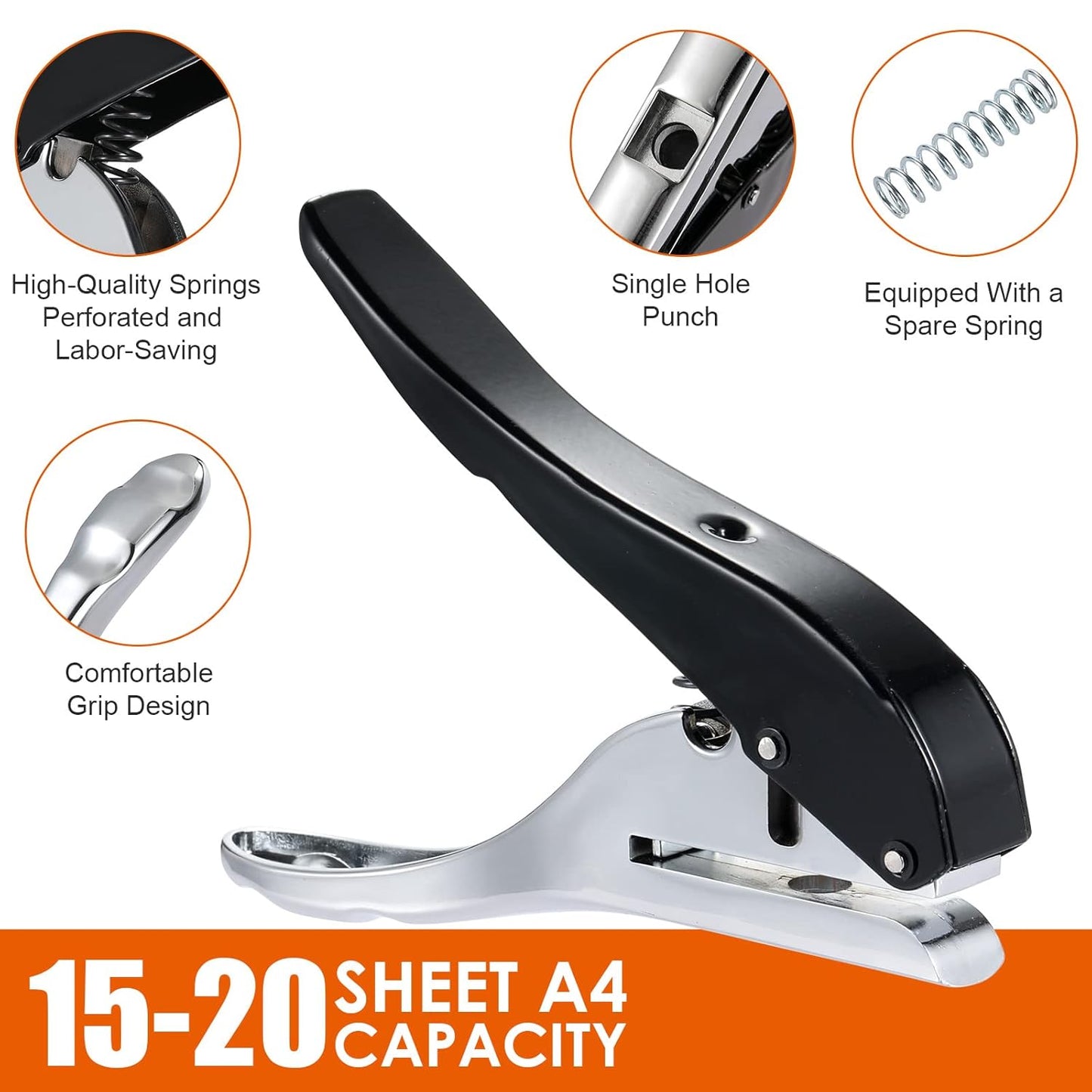 Hole Punch 1/4 inch-6mm Single Hole Punch,Heavy Duty Hole Puncher Single,Paper Punch Portable Hand Held Long Hole Puncher for Paper Cards Plastic Cardboard