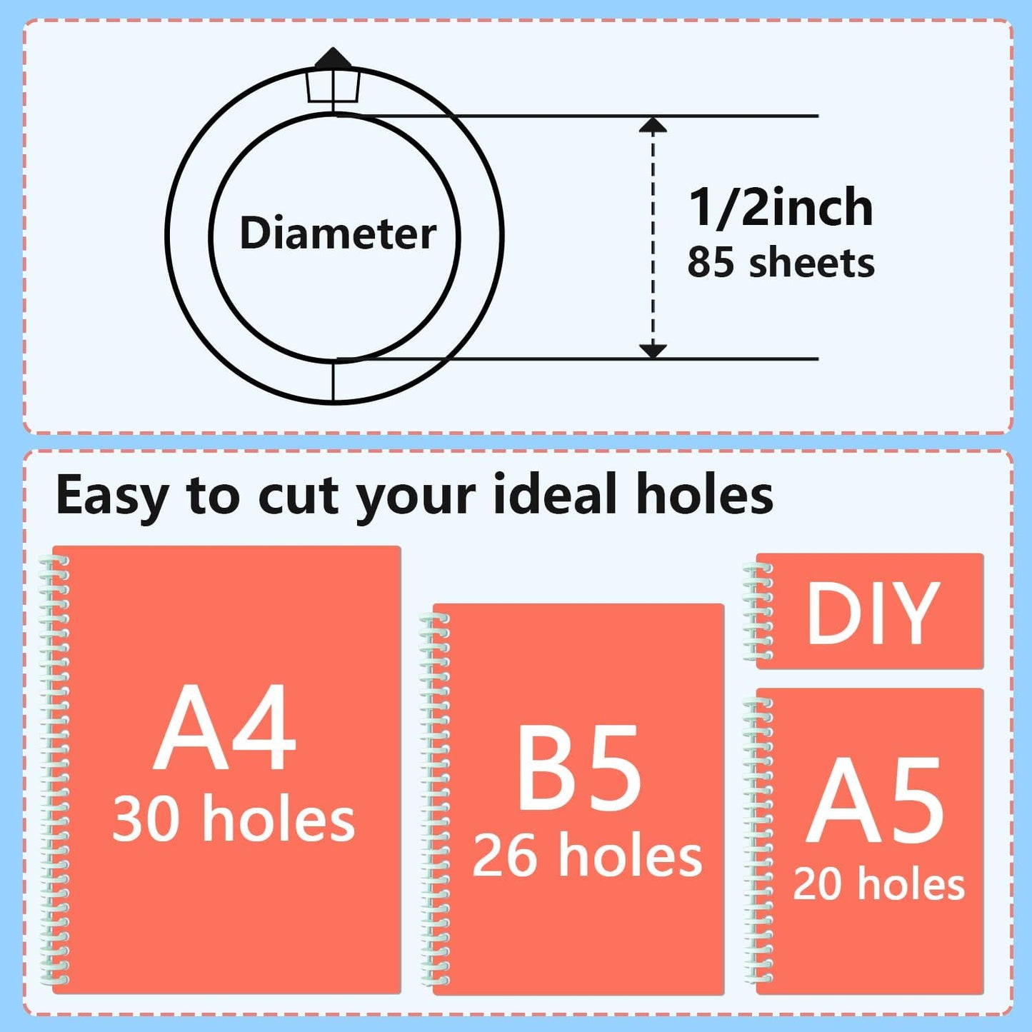 Binding Spines/Coils/Combs Easy to Open Close Adding Pages for Binding Machine Worklion,26pcs，Diameter 1/2"， 30 Ring， Maximum 85 Sheets， Multicolor Trimmable Binding Combs